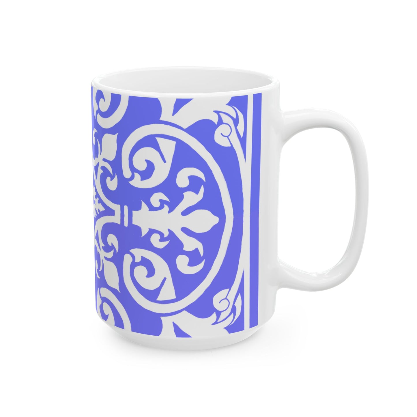 Scrollwork Ceramic Mug Royal Blue
