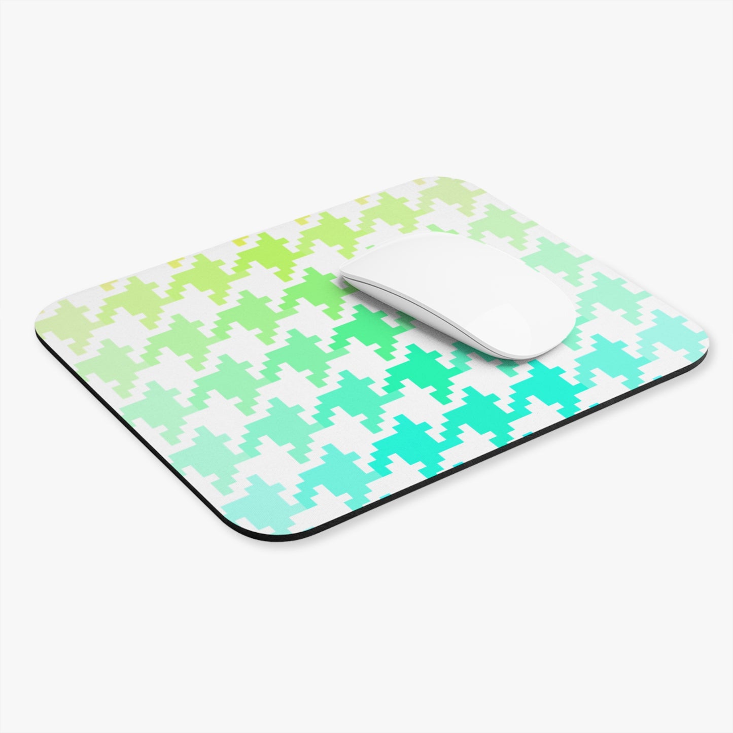 Houndstooth Fun in Green and Aqua Mouse Pad