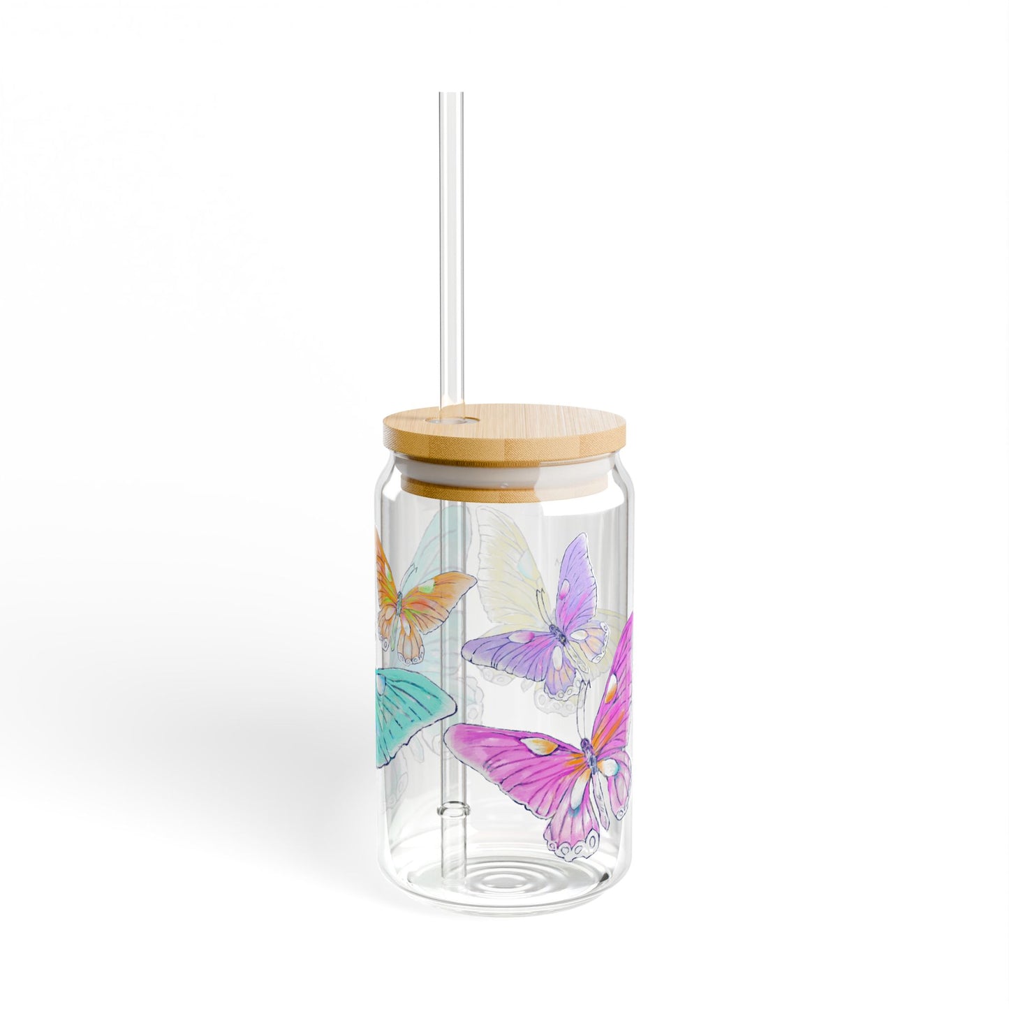 Butterfly Swing, Largest Butterfly is Aqua, Sipper Glass, 16oz, Choose With or Without lid