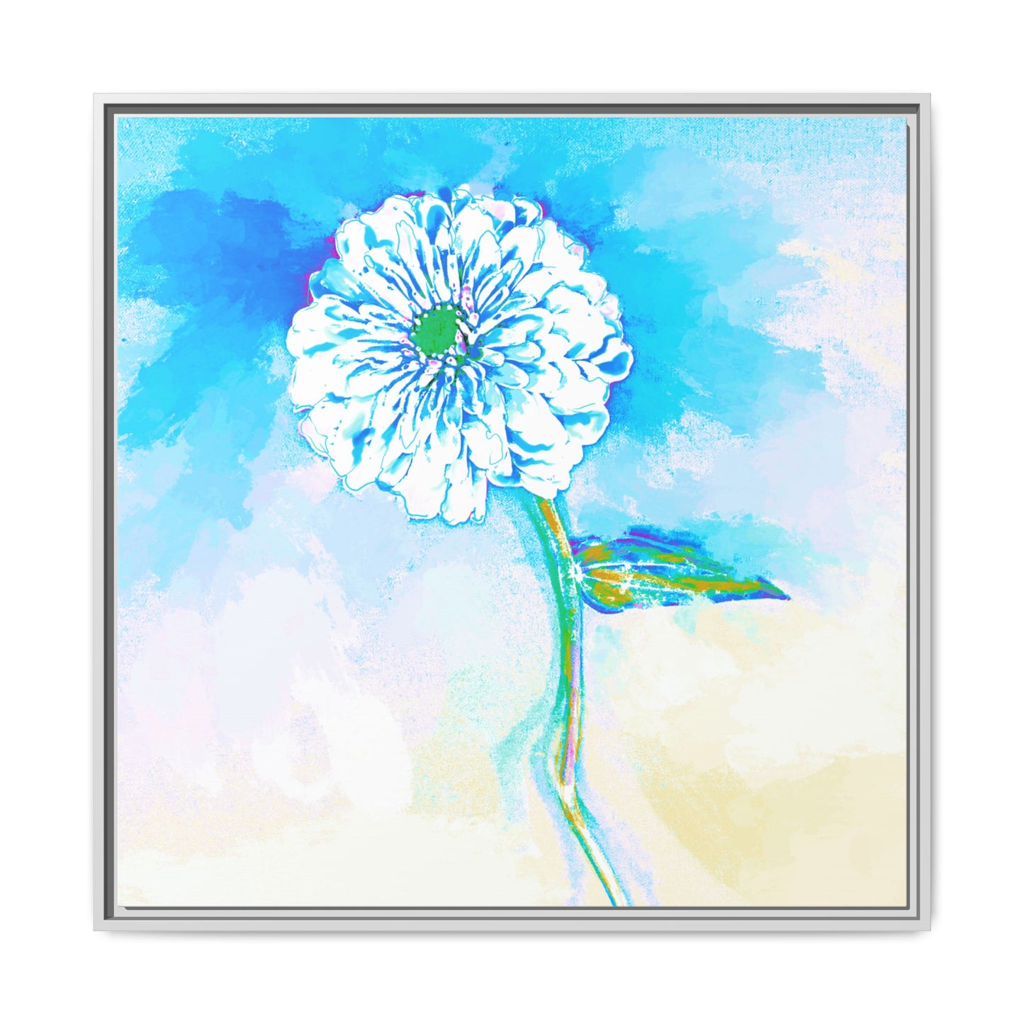 Zinnia Color Splash Matte Canvas Blue Aqua Framed