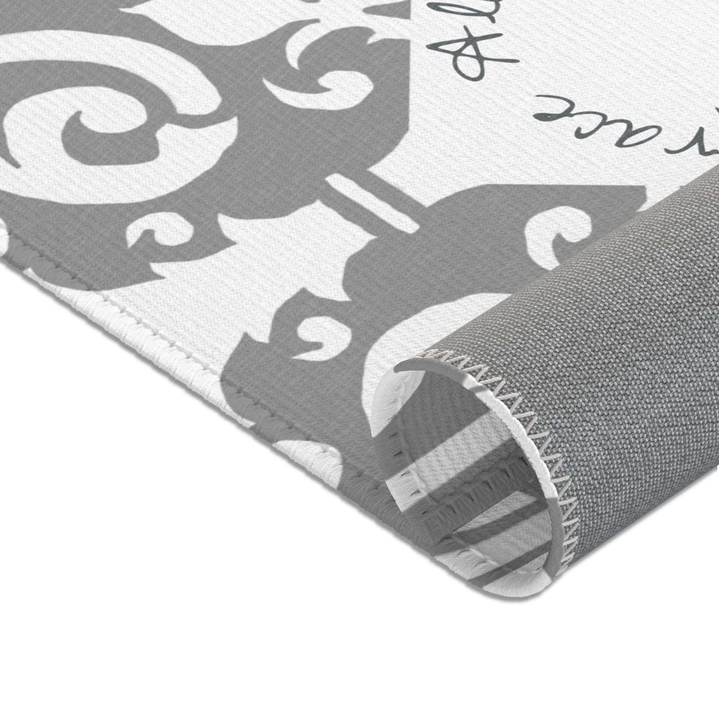 Scrollwork Indoor/Outdoor Rug Gray "Sola Gratia..."