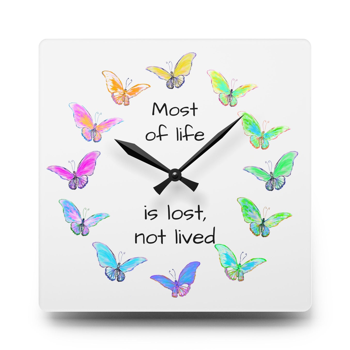 Blossom Glide Acrylic Wall Clock Most of life is lost, not lived