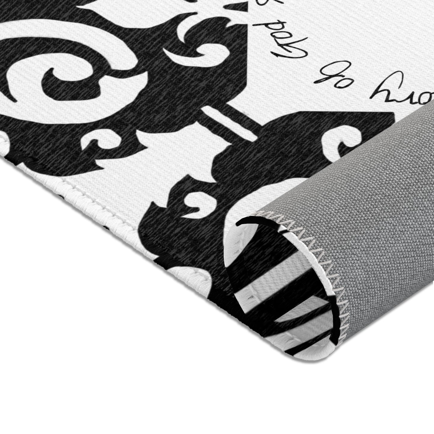 Scrollwork Indoor/Outdoor Rug Black "Soli Deo Gloria"