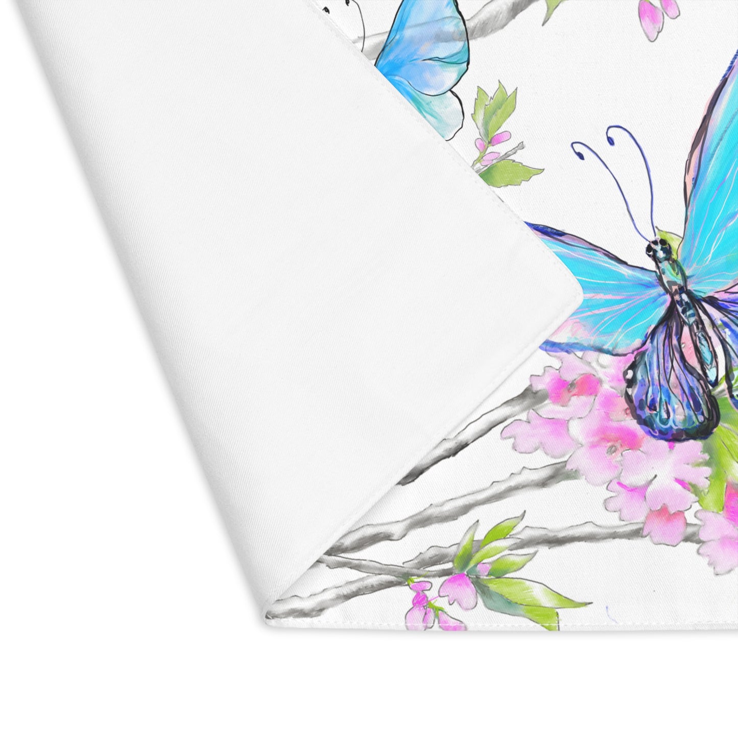 Butterfly Blossom Whirl Cotton Placemat, 1pc Blue, Background fabric creamier white, #1