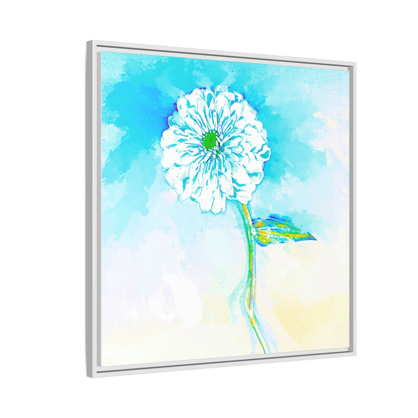 Zinnia Color Splash Matte Canvas Aqua Framed