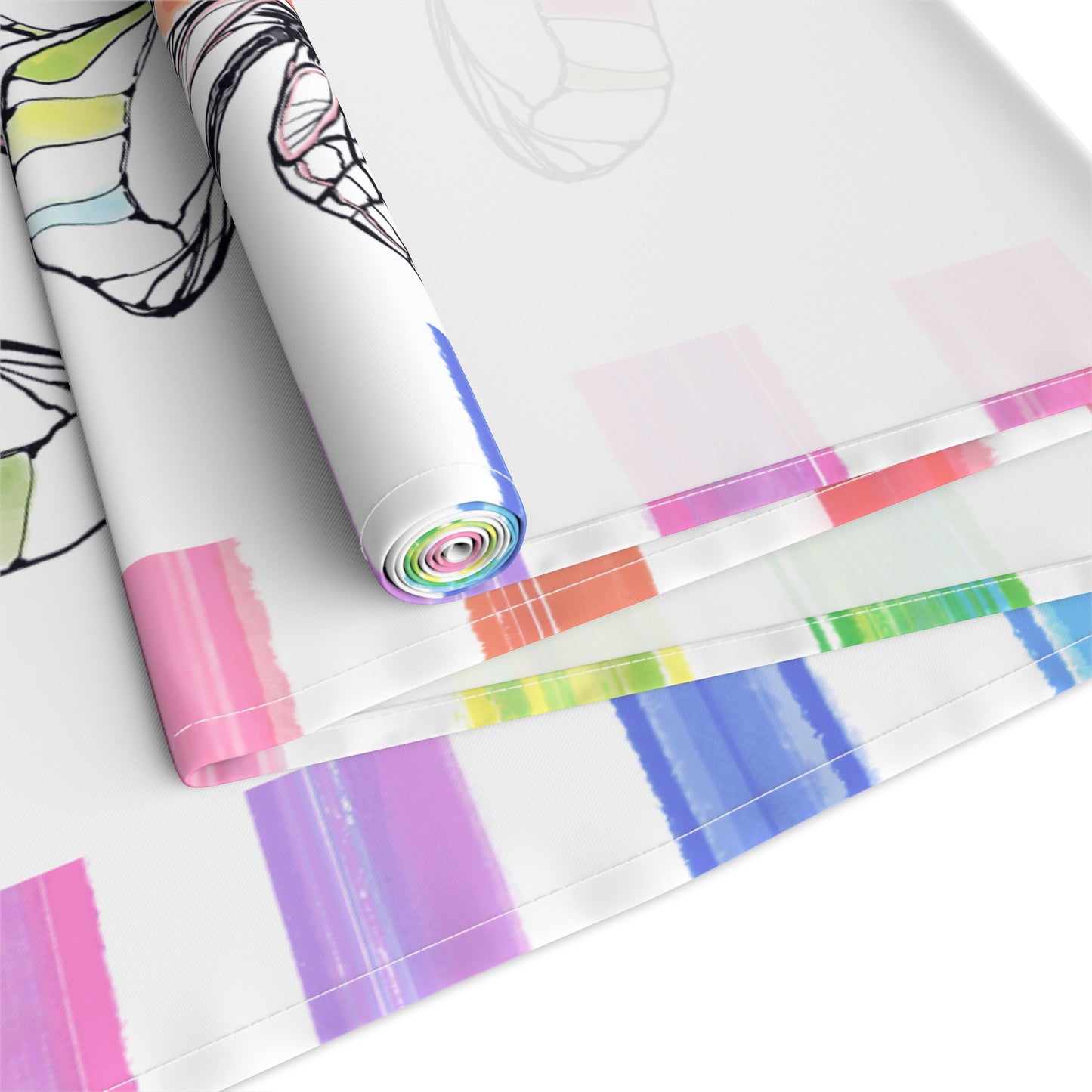 Butterfly Flutterstripe Table Runner in Multi-color with Checked Border 1 size ( 16" Γ 72") available in Cotton "creamier" & Polyester "whiter"