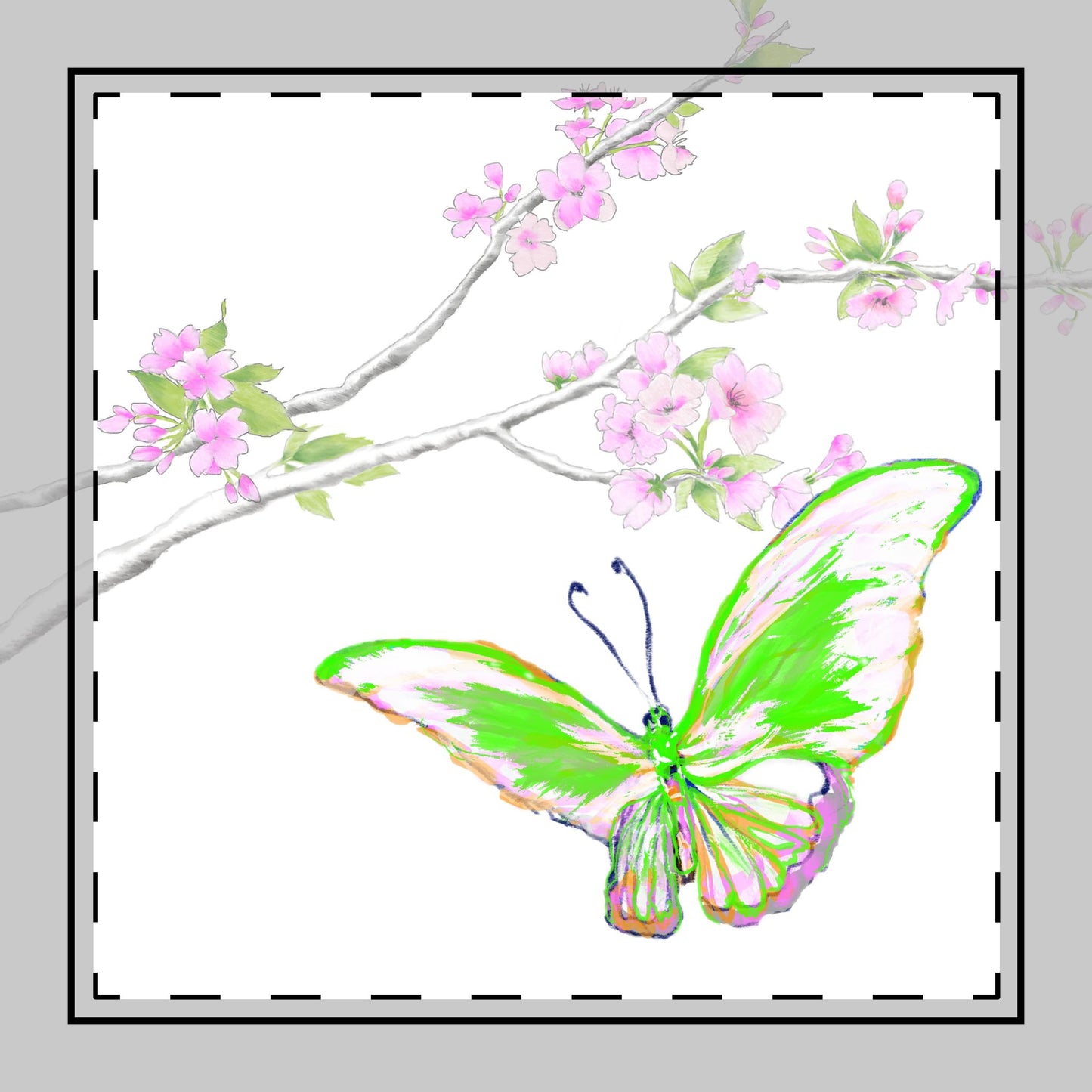 Butterfly Blossom Glide Cotton Twill Napkin in Green, Creamier White #9