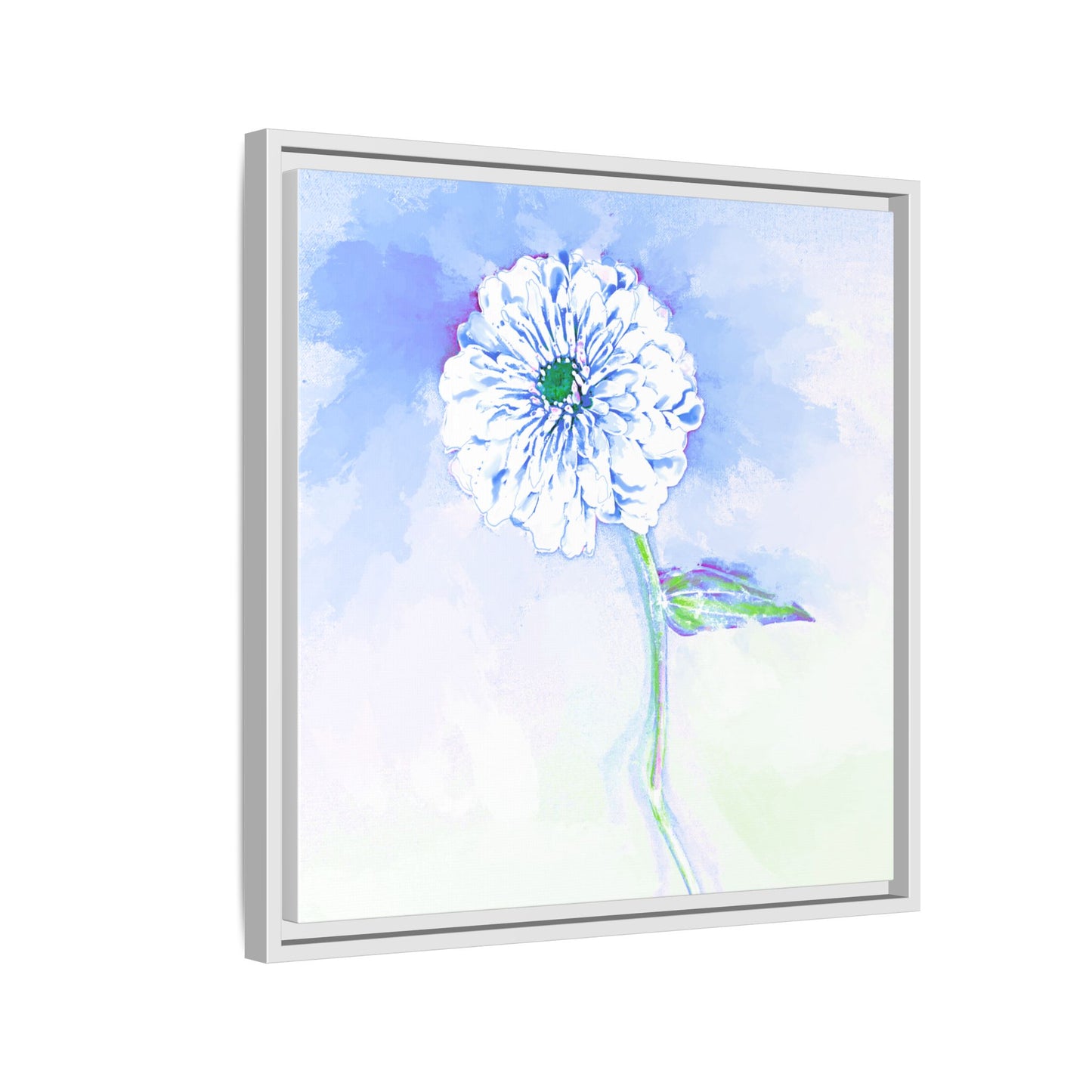 Zinnia Color Splash Matte Canvas Soft Blue Framed
