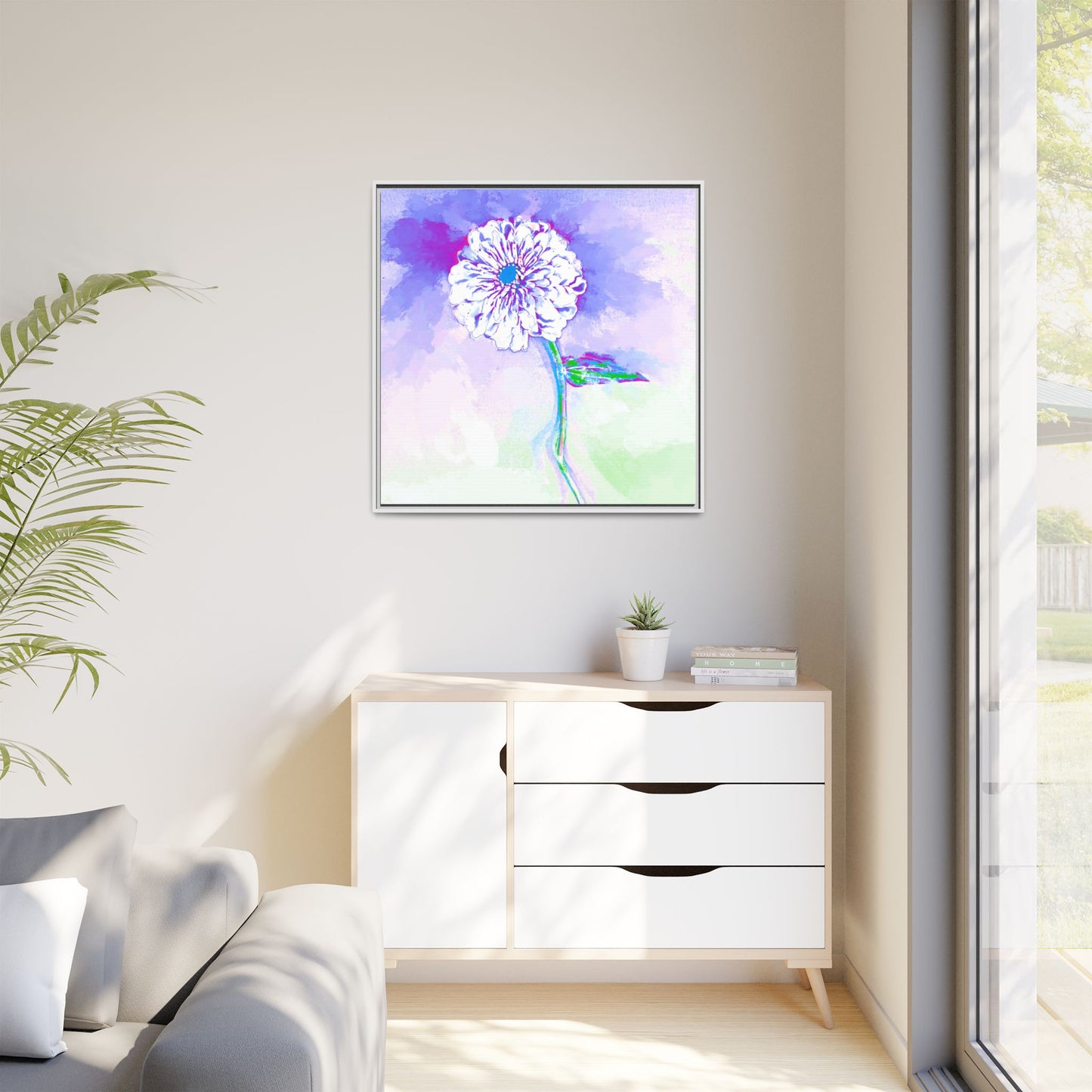 Zinnia Color Splash Matte Canvas Purple Framed
