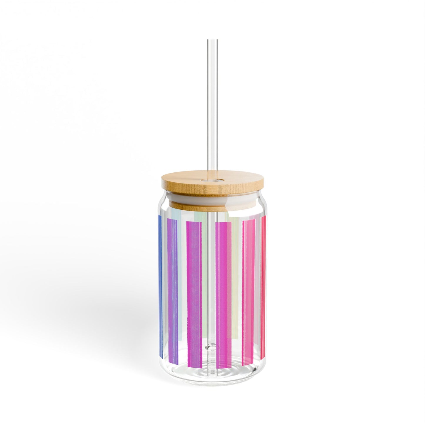 Rainbow Stripe Sipper Glass, 16oz
