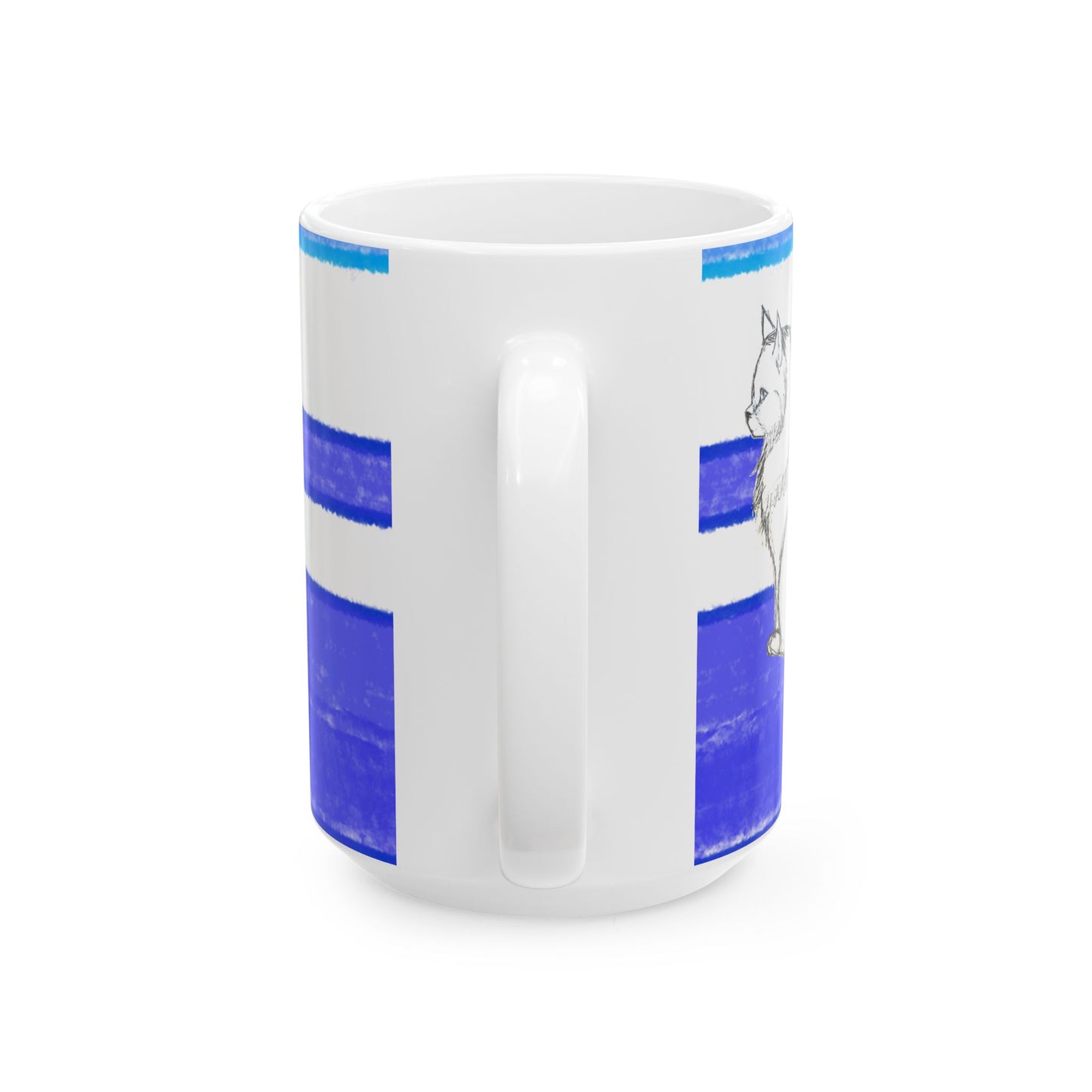 Mega Stripe Kitty Butterfly Flutter Ceramic Mug Ultramarine
