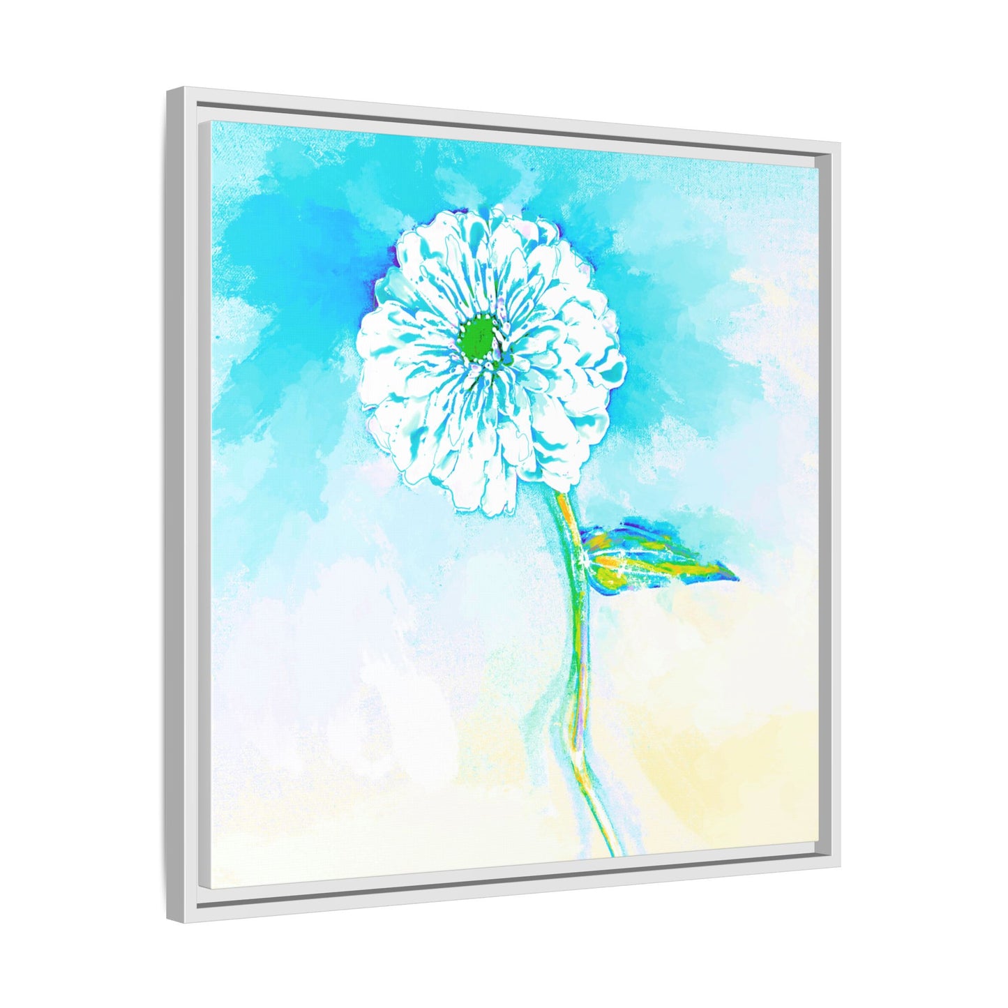 Zinnia Color Splash Matte Canvas Aqua Framed