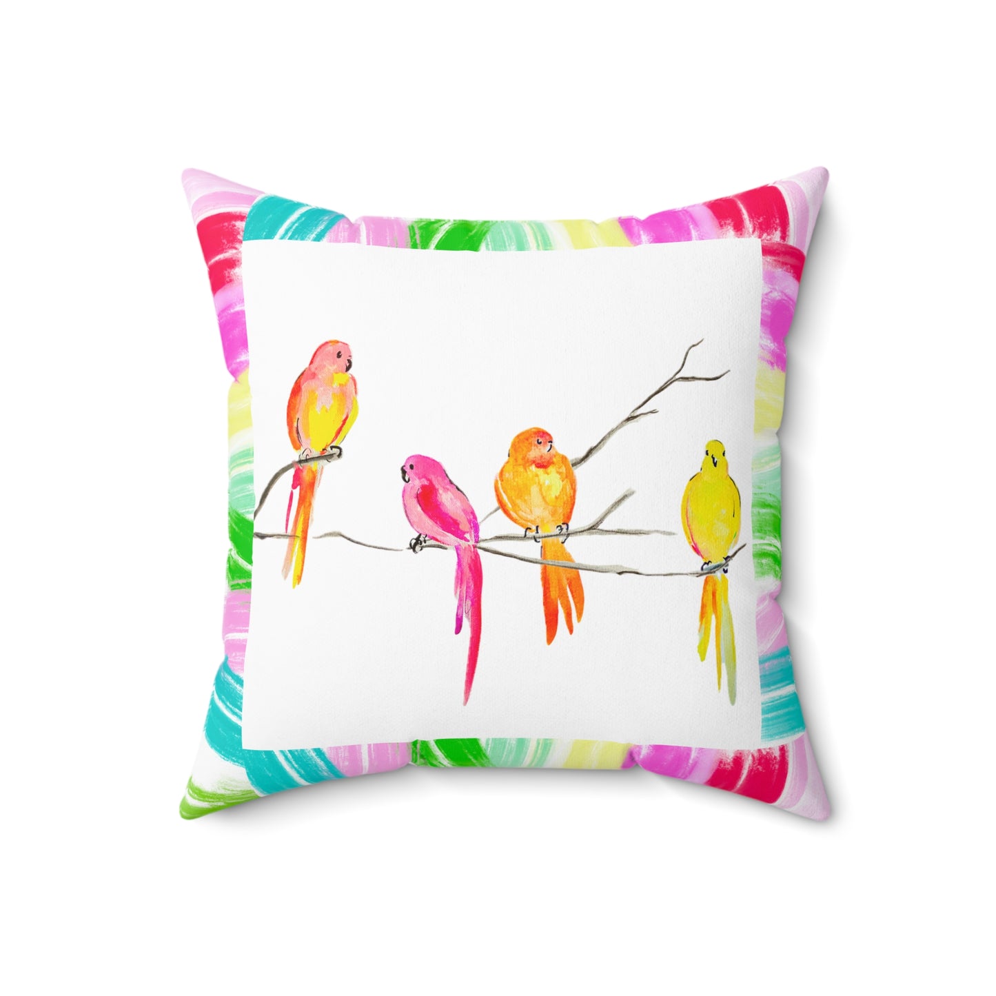 Mega Dot Polyester Square Pillow Birds