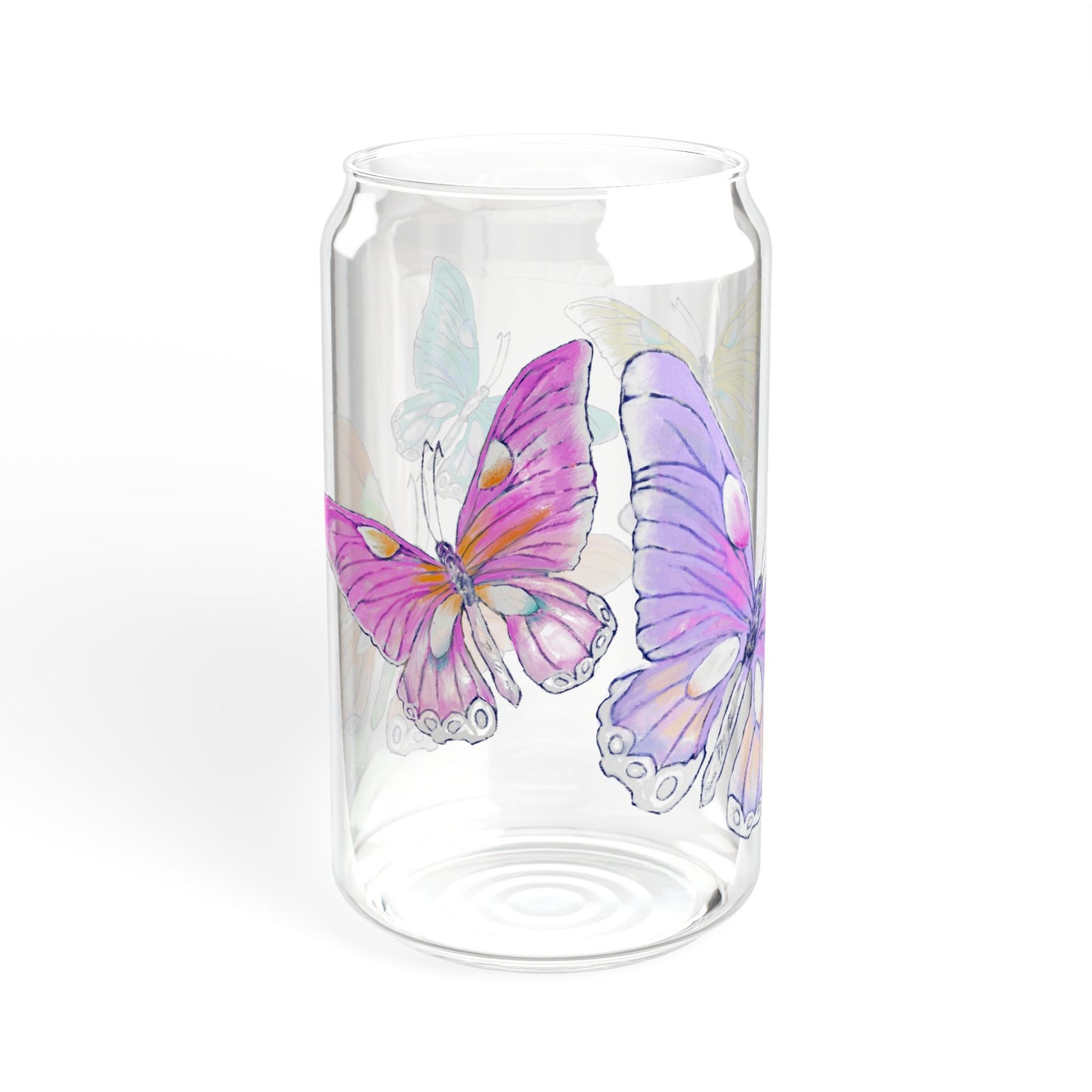 Butterfly Swing, Largest Butterfly is Lilac, Sipper Glass, 16oz, Choose With or Without lid
