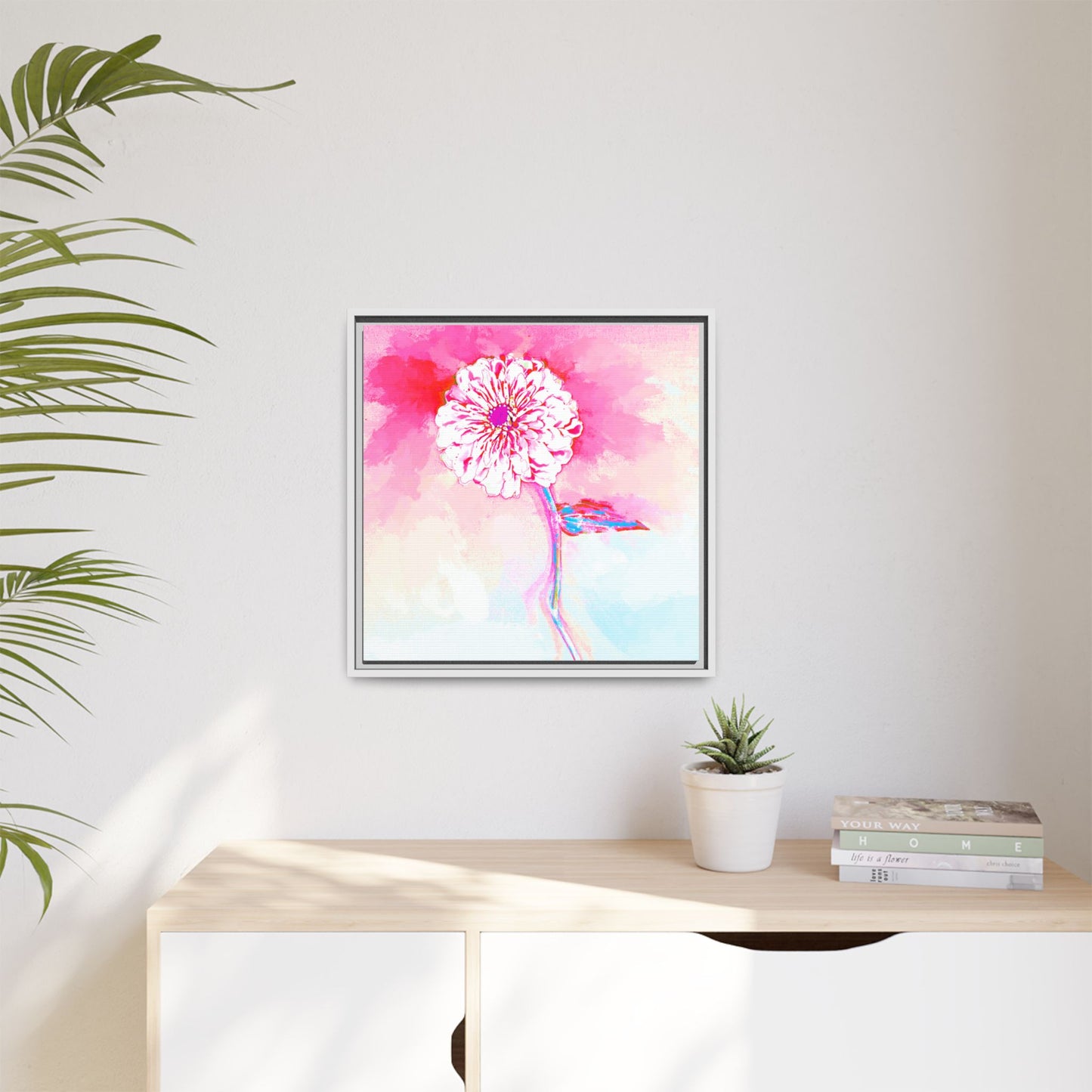 Zinnia Color Splash Matte Canvas Pink Framed