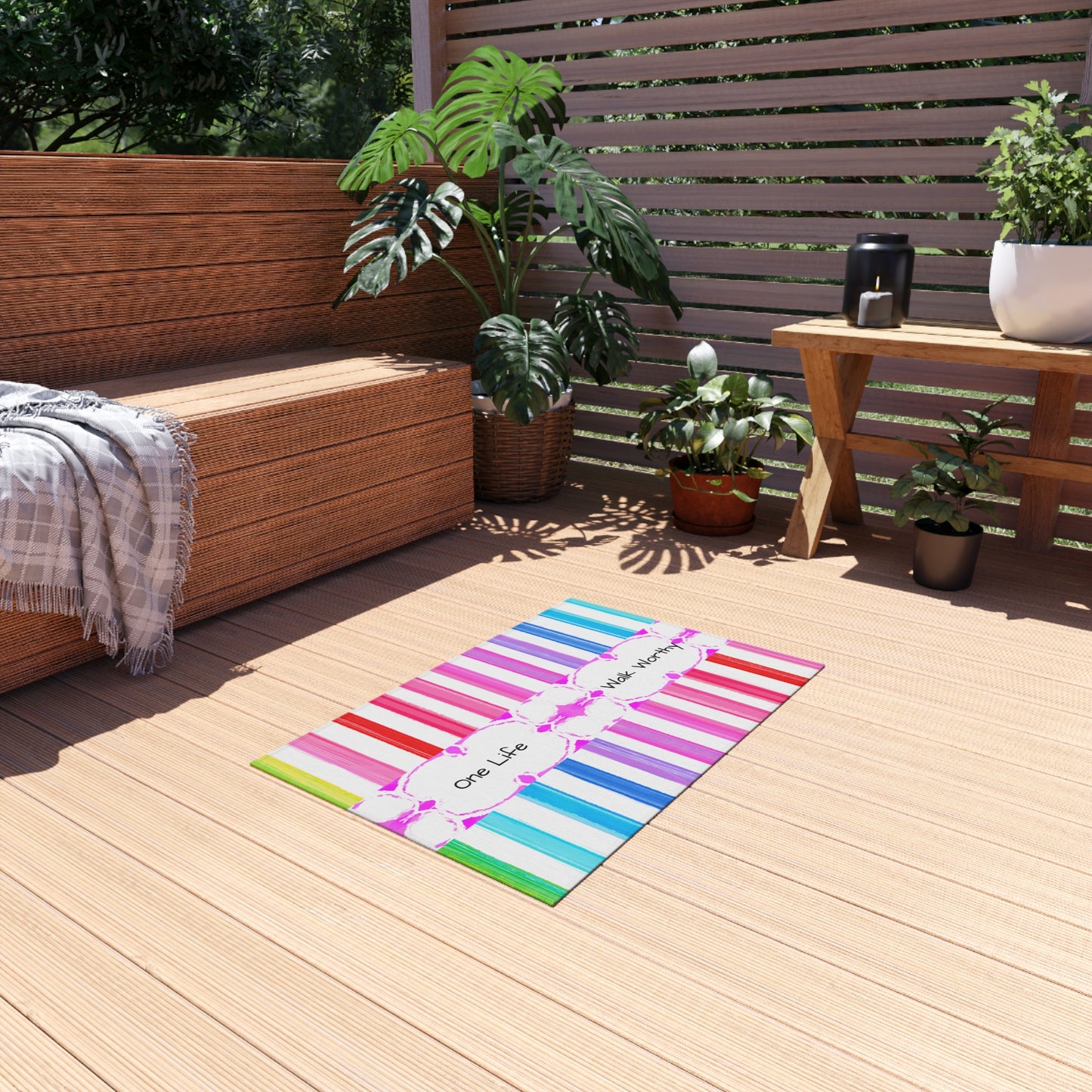 Watercolor Stripes Indoor/Outdoor Rug "One life, walk worthy"