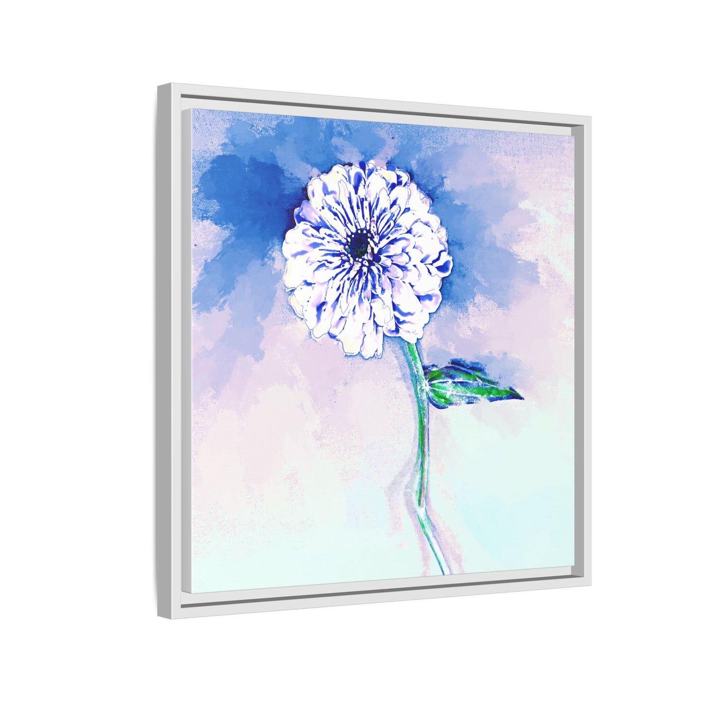 Zinnia Color Splash Matte Canvas Blue Framed