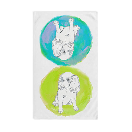 Dogi Fun Circles and Spaniels Hand Towel in Lime and Aqua