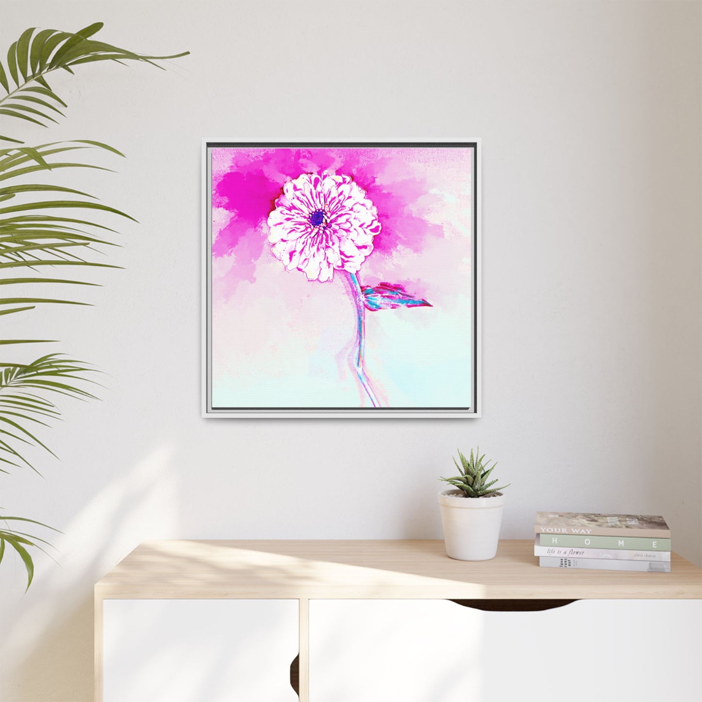 Zinnia Color Splash Matte Canvas Bright Raspberry Framed