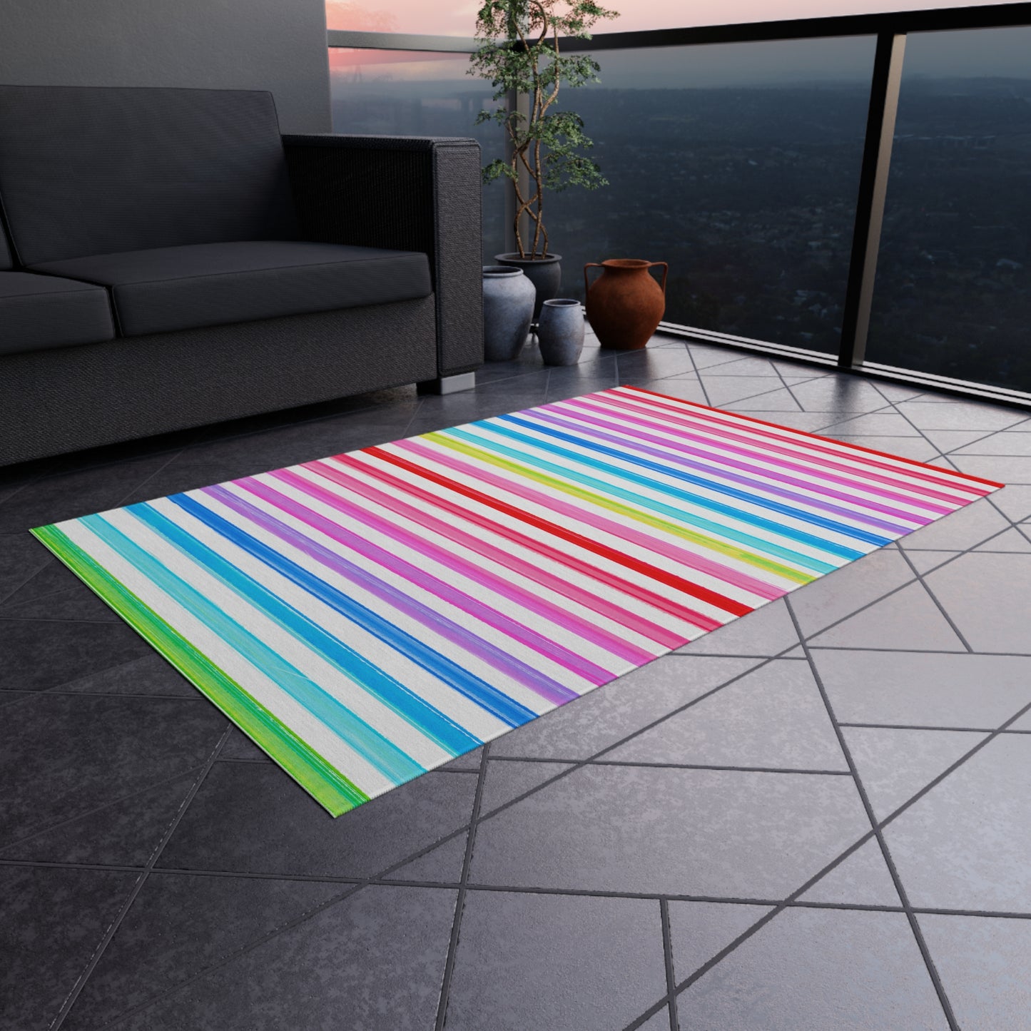 Indoor/Outdoor Rugs Magic of Watercolor Whimsy Stripes
