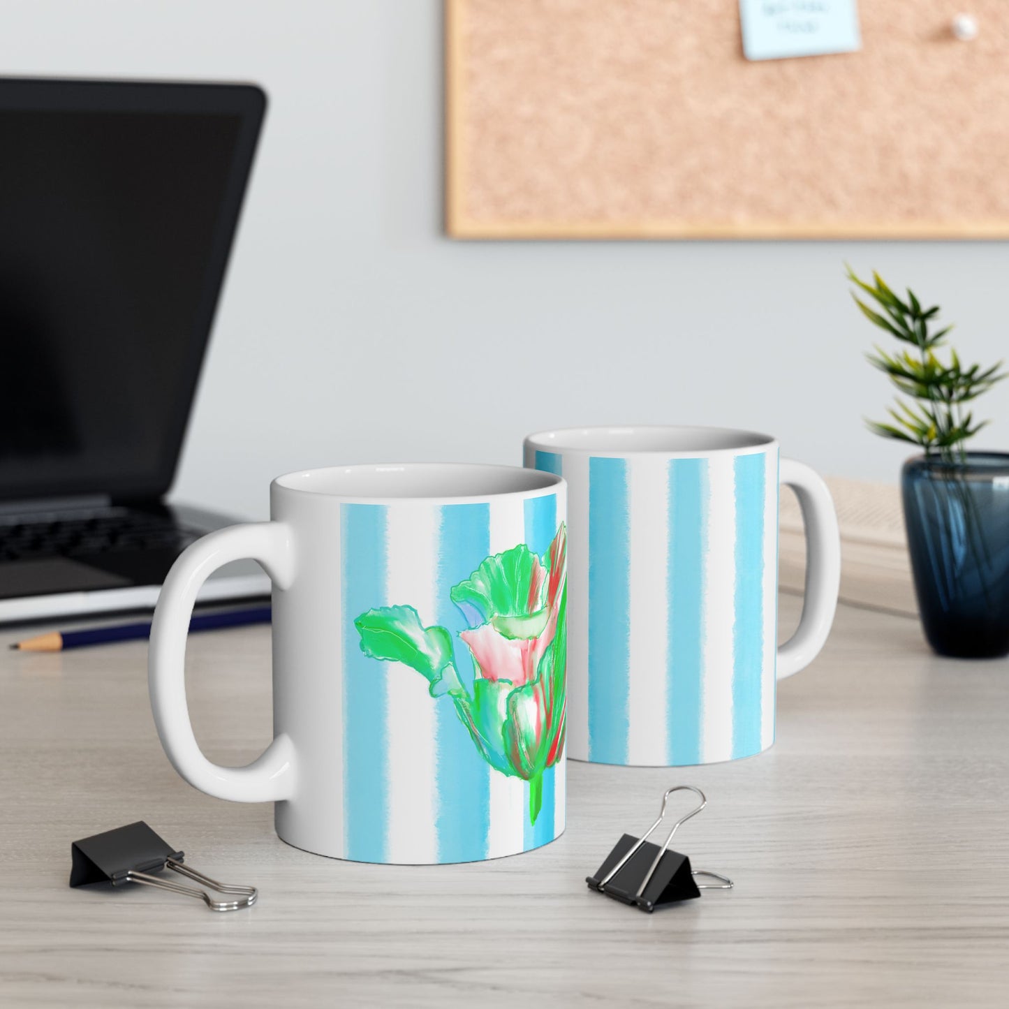 Dancing Tulips Mug Aqua Green