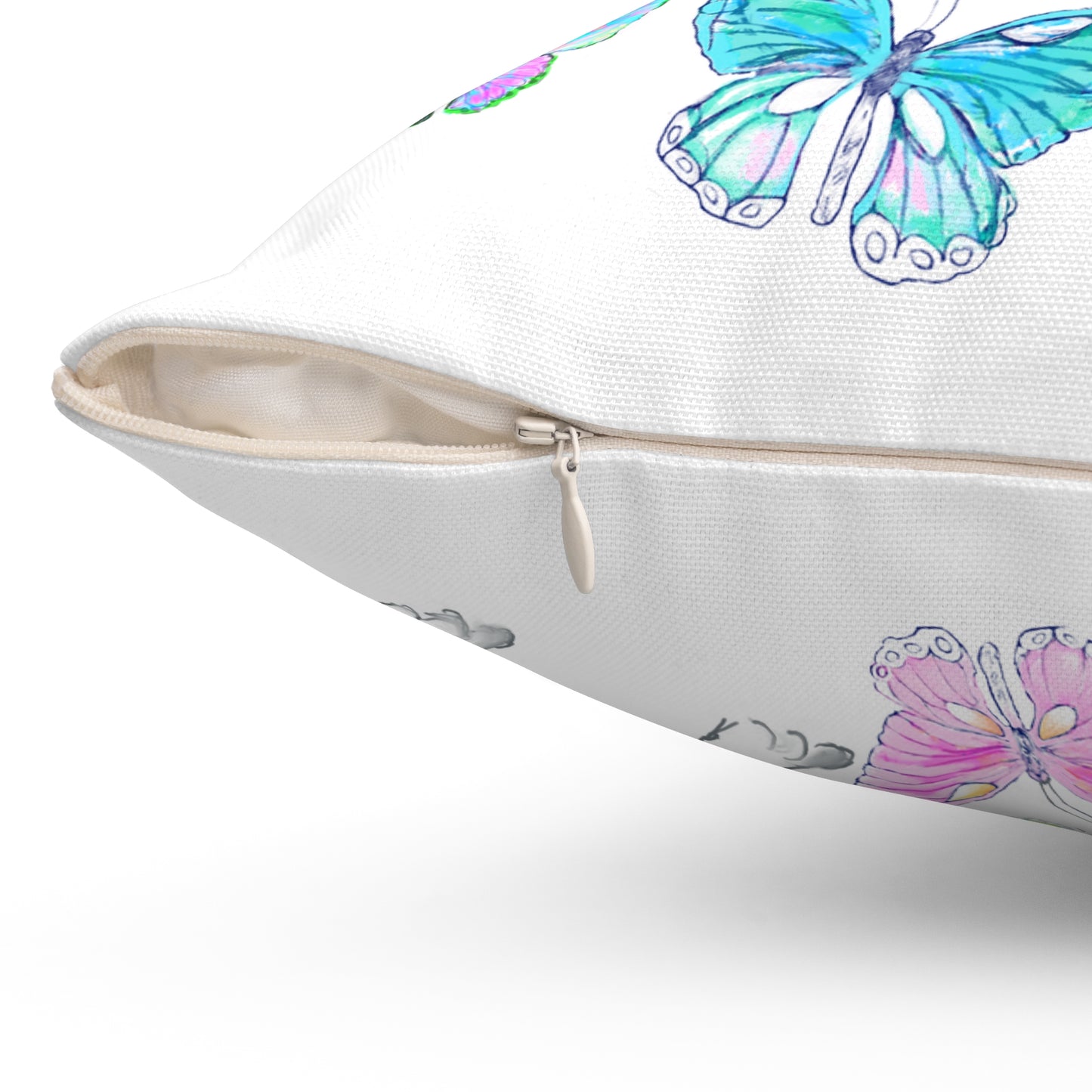 Dogi Butterfly Flutter Spun Polyester Square Pillow. Multi-Color Butterflies, Dalmatian
