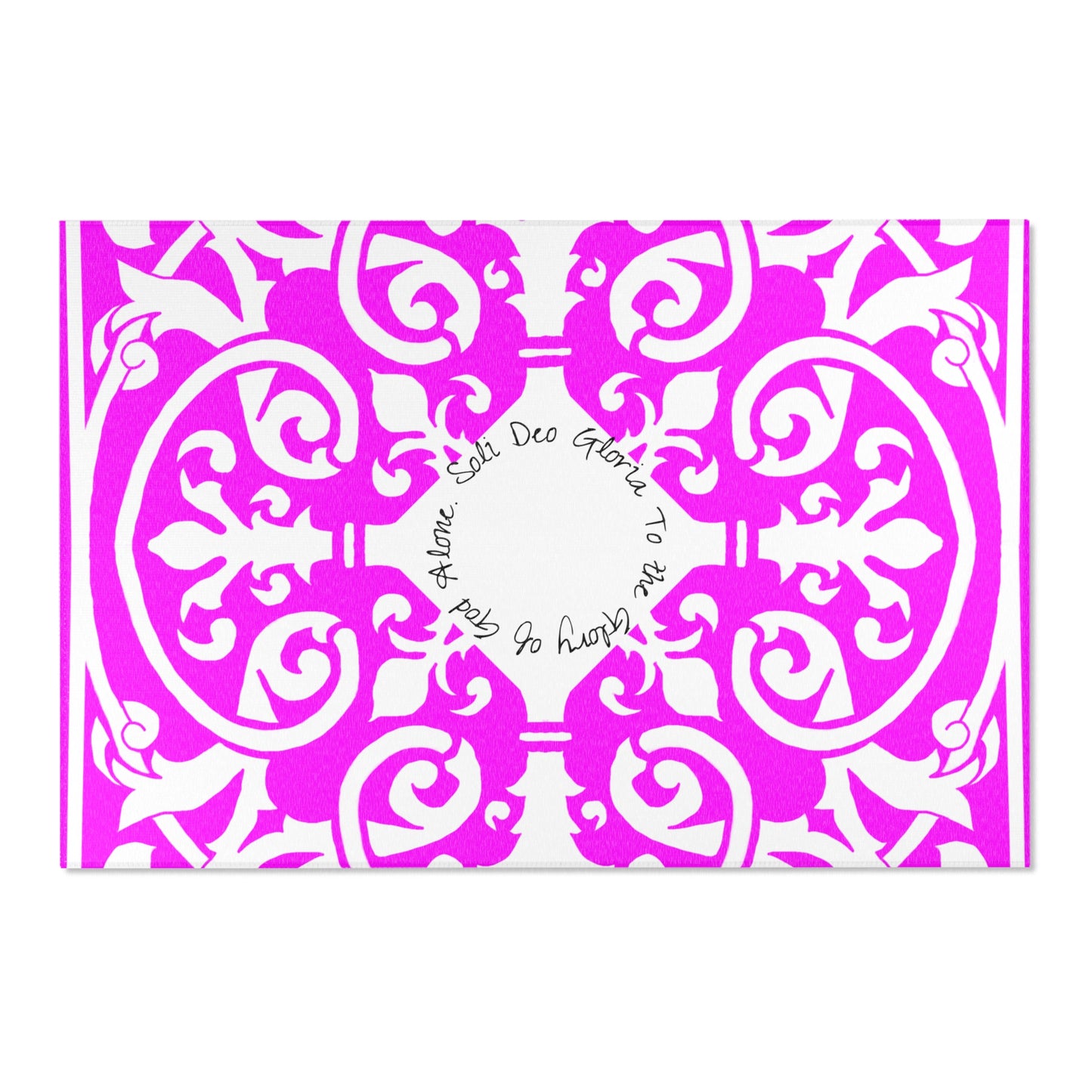 Scrollwork Indoor/Outdoor Rug Raspberry "Soli Deo Gloria..."