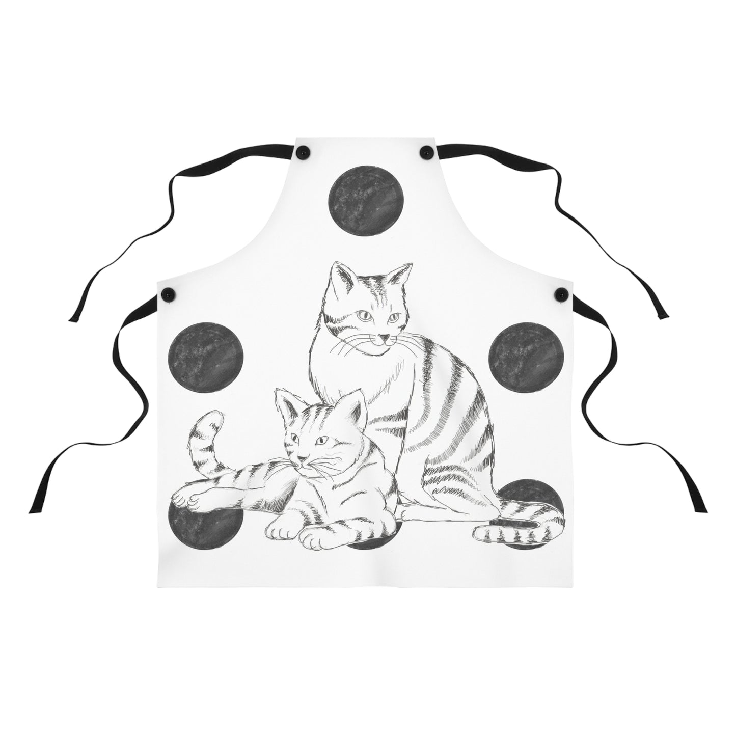 Kitty Fun, Apron, Black Polka Dots