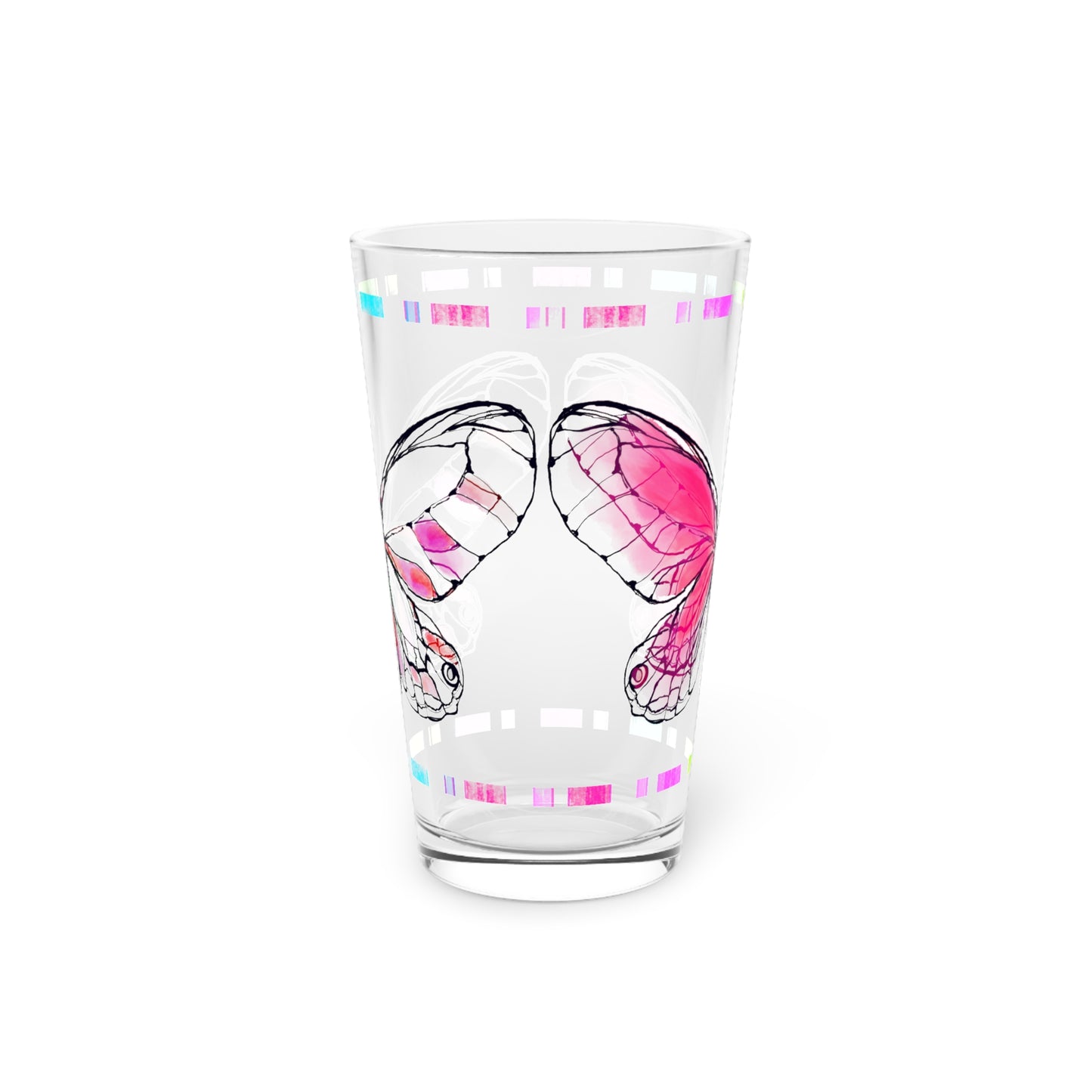 Butterfly Flutterstripe Pint Glass In Pink, 16oz