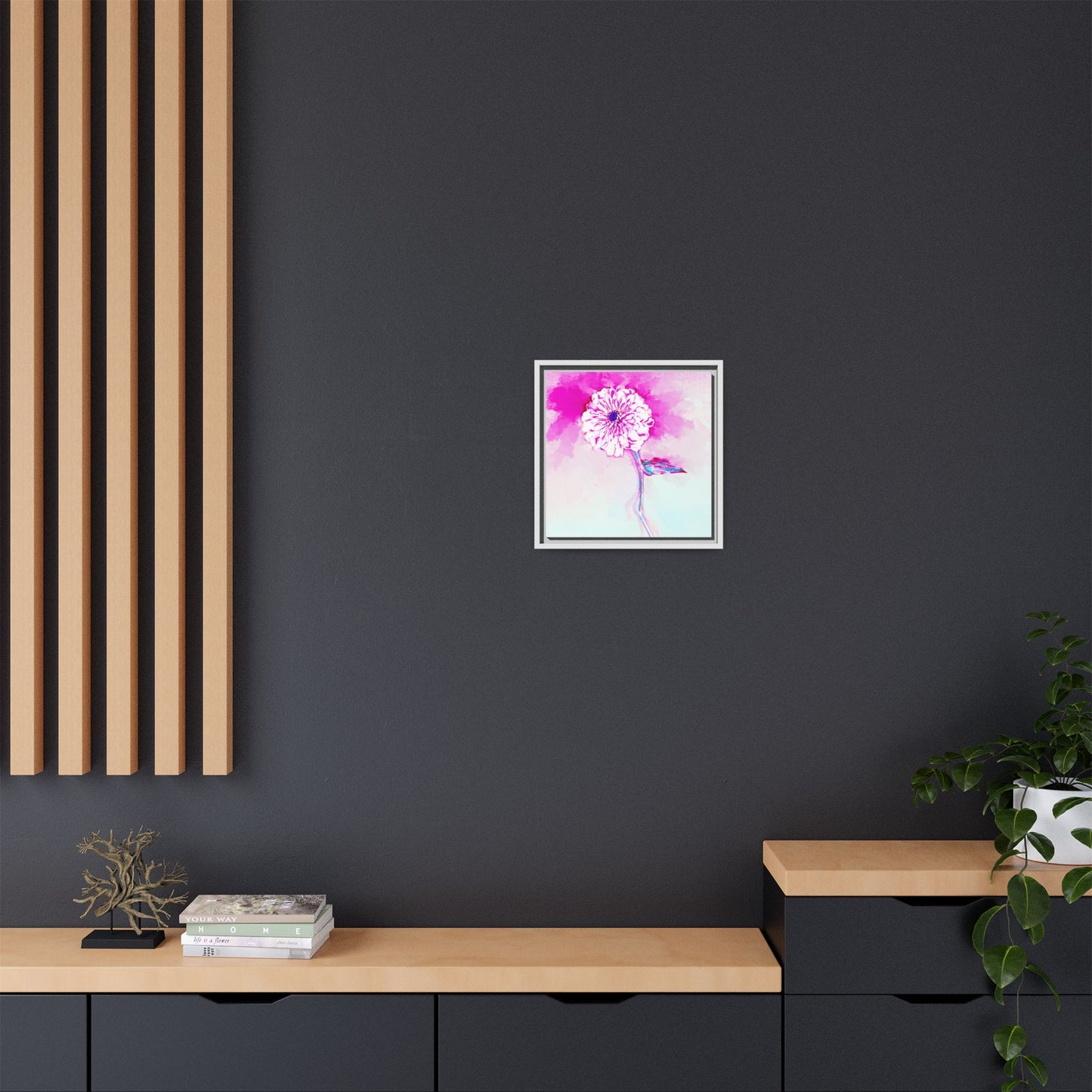 Zinnia Color Splash Matte Canvas Bright Raspberry Framed