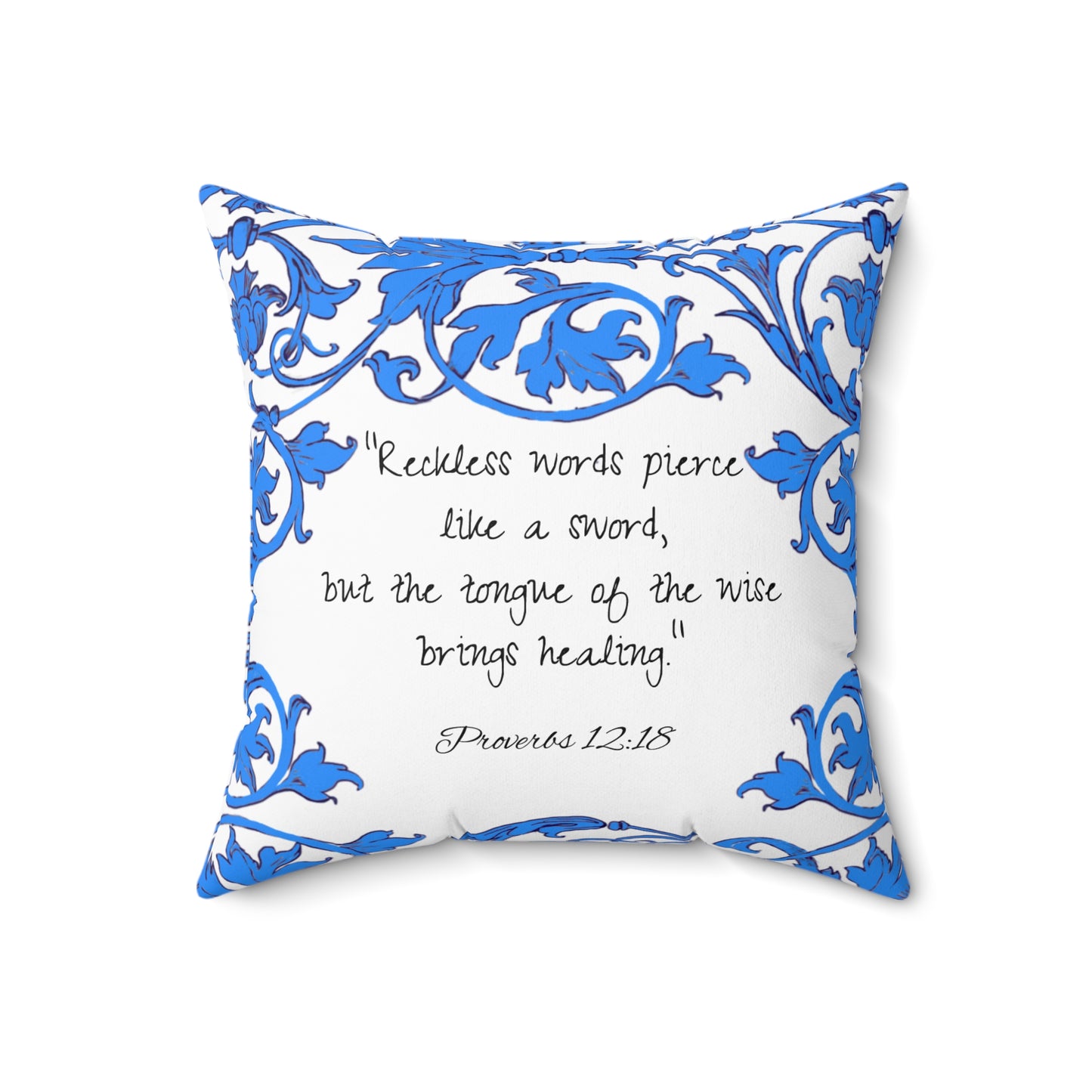 Scrollwork Polyester Square Pillow "Reckless words..."