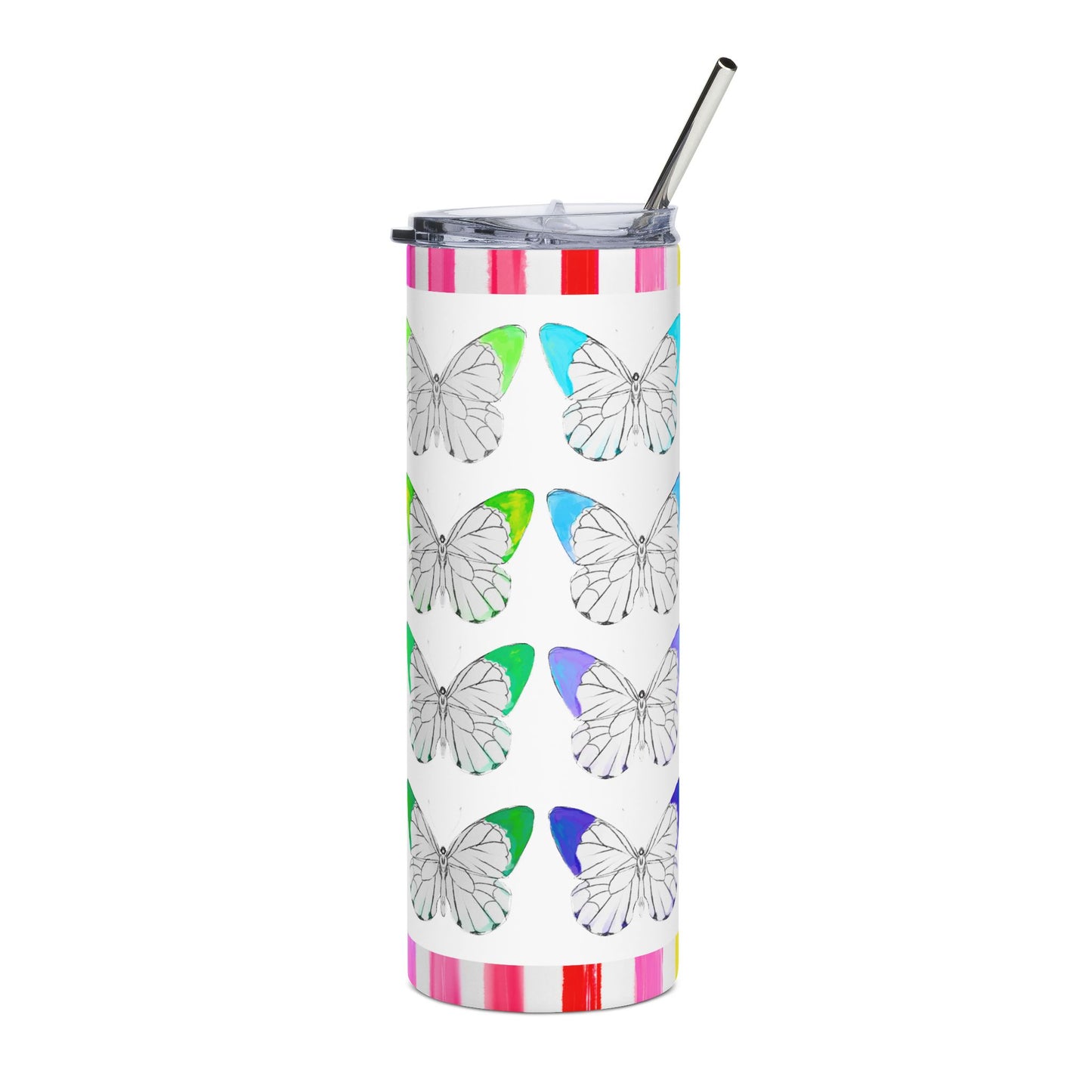 Tumblers, 20oz Stainless Steel Watercolor Rainbow Stripes