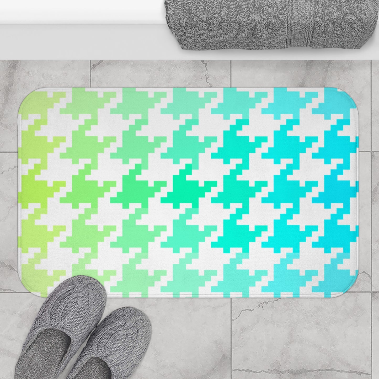 Bath Mats Houndstooth Green/Aqua