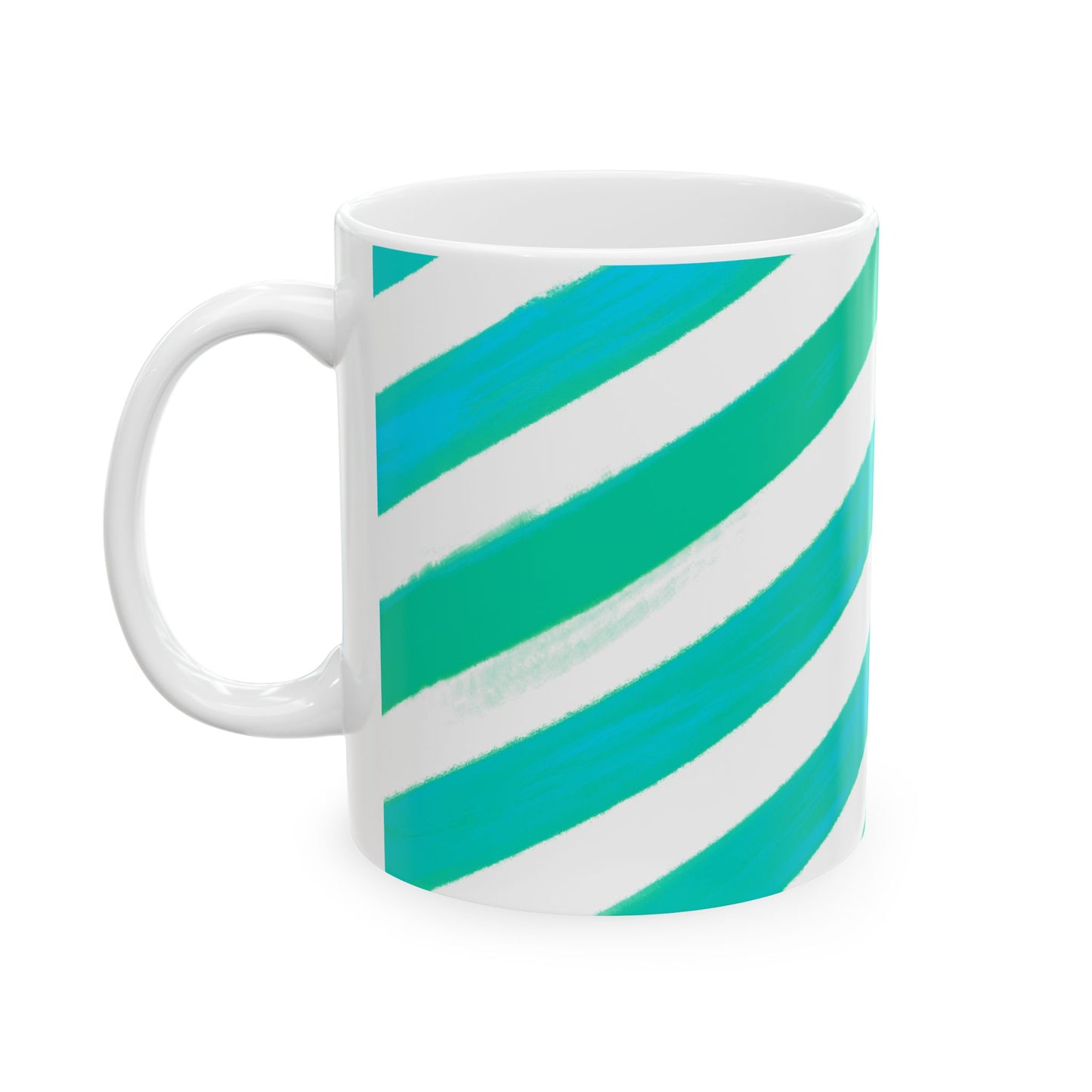 Diagonal Stripe Ceramic Mug in Aqua Green, 11oz