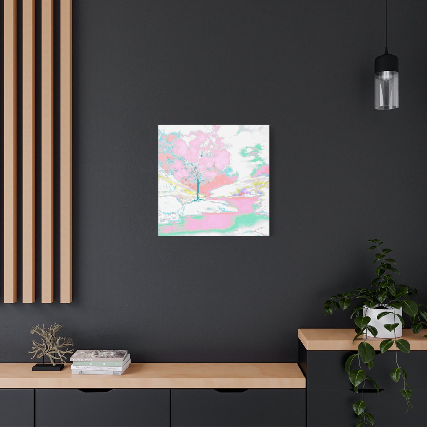 Joyful Landscape Matte Canvas, Stretched, 1.25" Light Pink. Mint Green