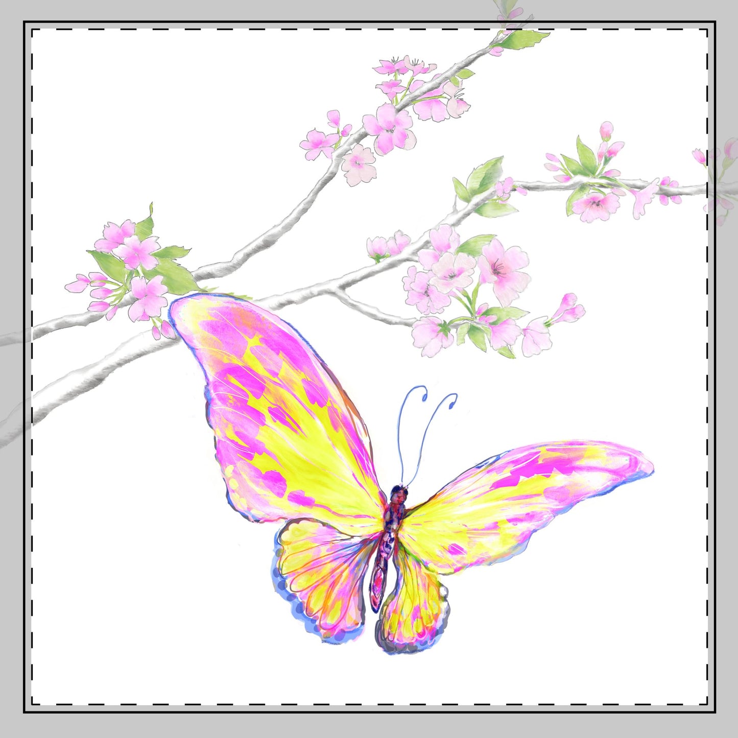 Butterfly Blossoms Glide Cotton Twill Napkin in Yellow/Pink, Creamier White, #4