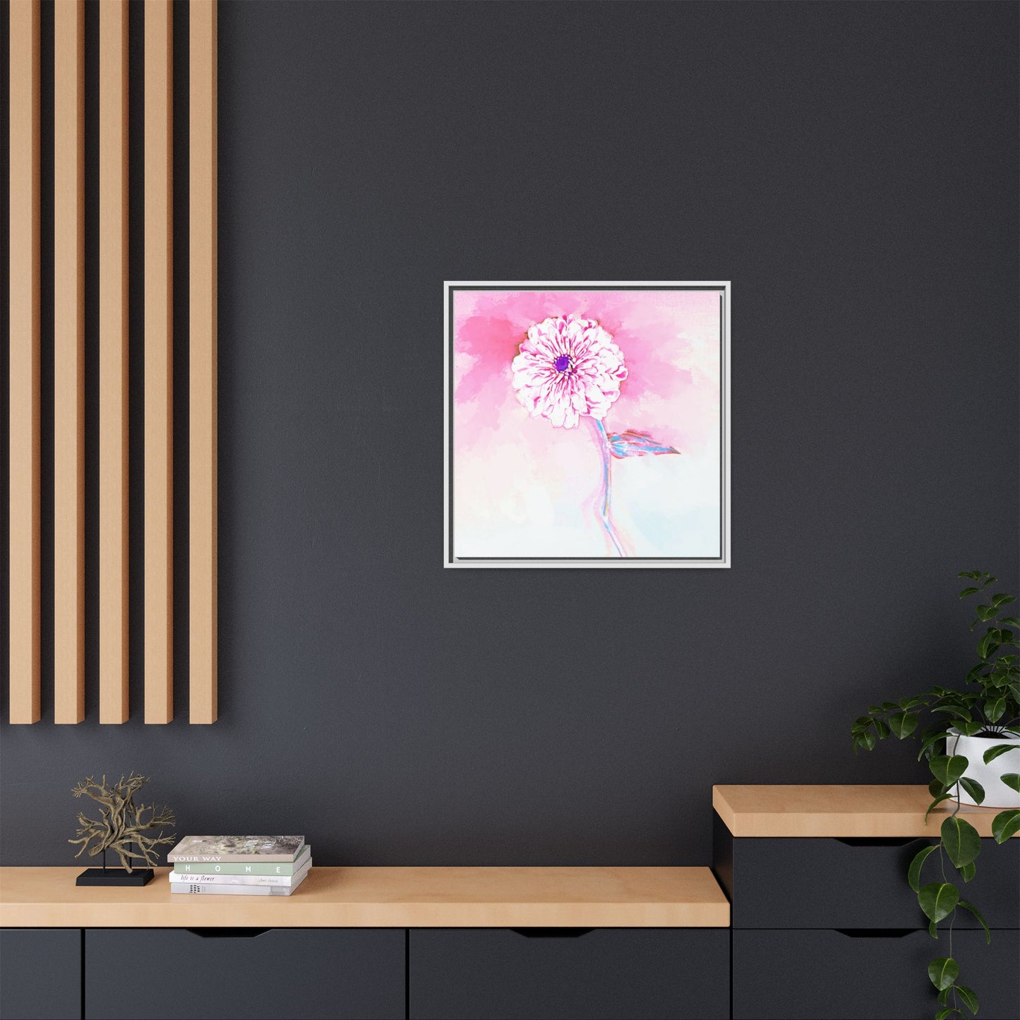 Zinnia Color Splash Matte Canvas Light Pink Framed
