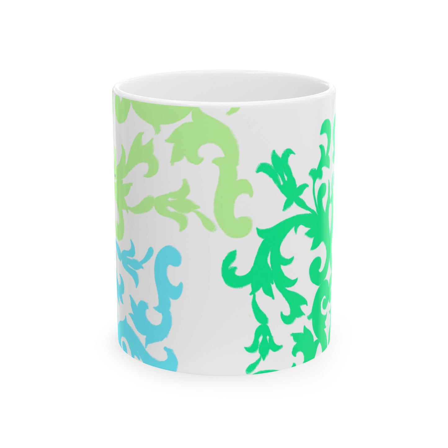 Scrollwork Ceramic Mug Green Aqua
