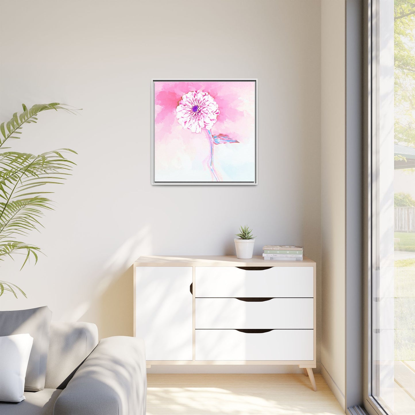 Zinnia Color Splash Matte Canvas Light Pink Framed