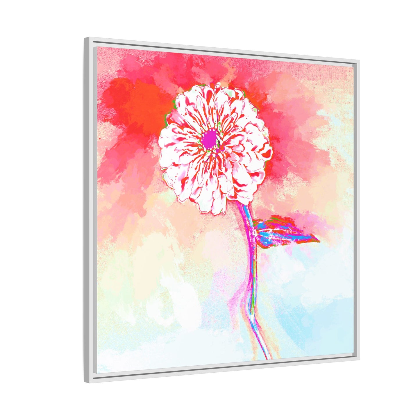 Zinnia Color Splash Matte Canvas Red Framed