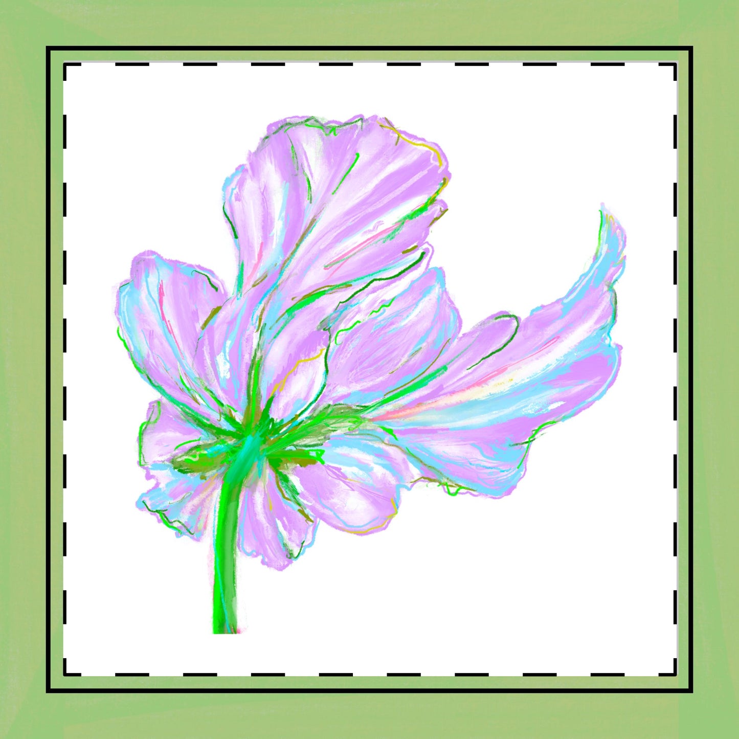 Tulip Love Poly Twill Napkin Spring Green border