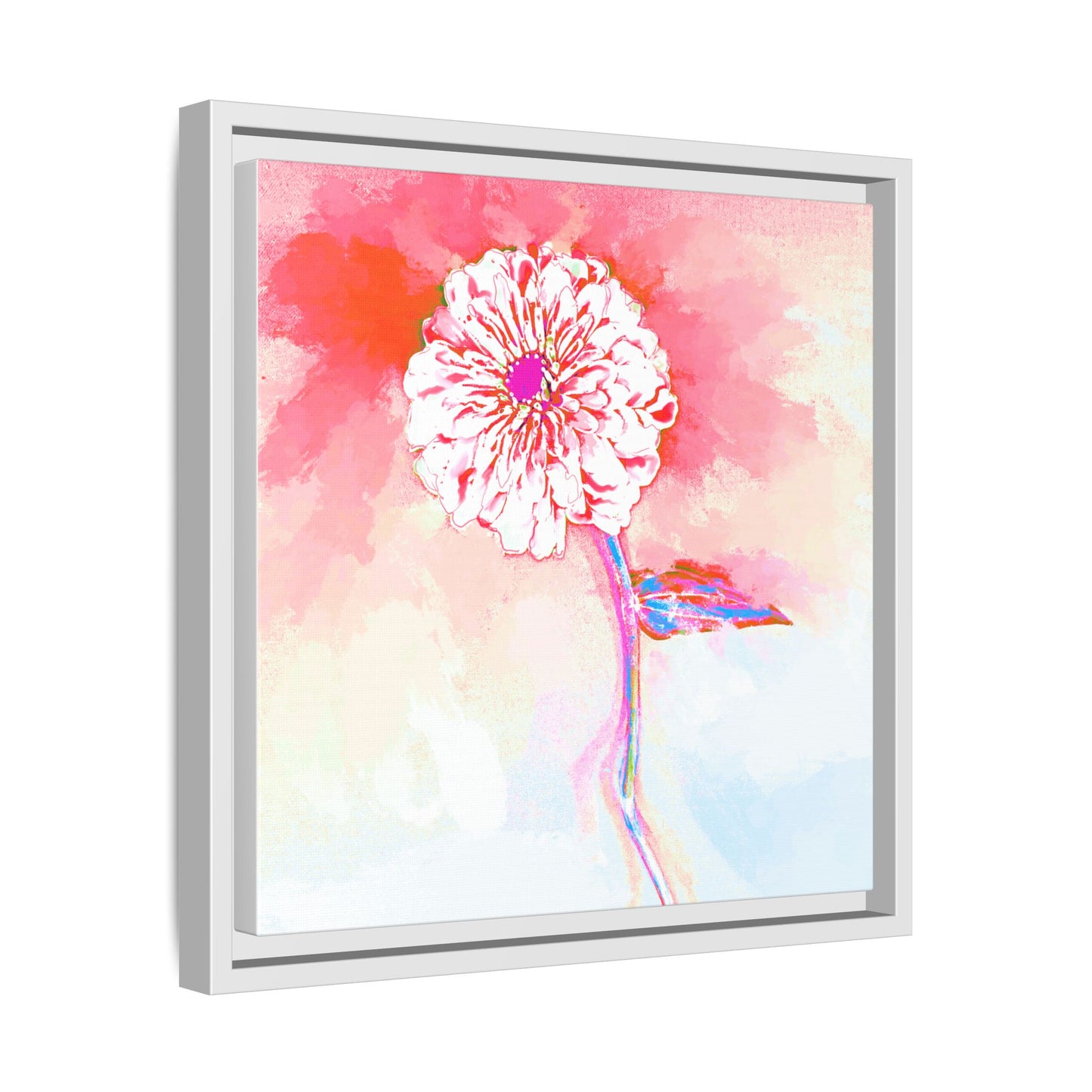 Zinnia Color Splash Matte Canvas Light Red Framed