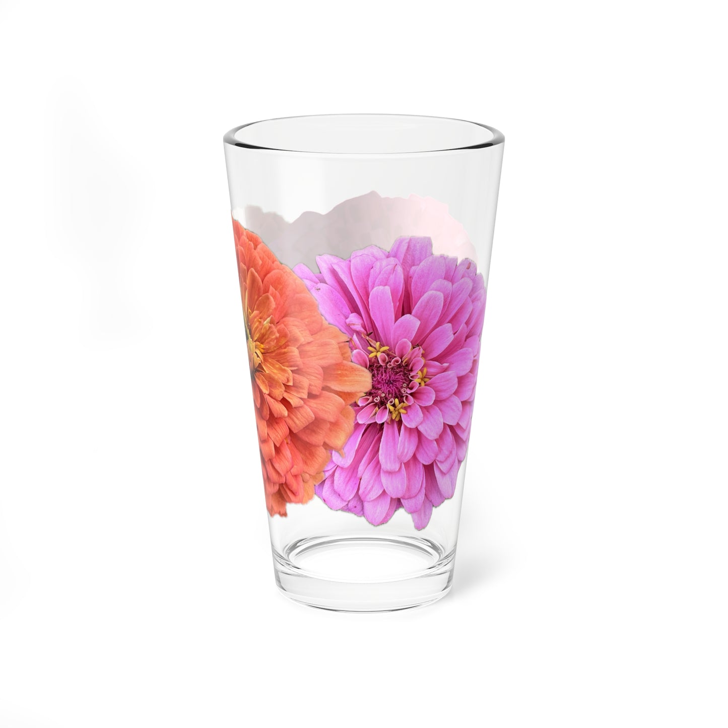 Zinnia Pint Glass Orange Pink
