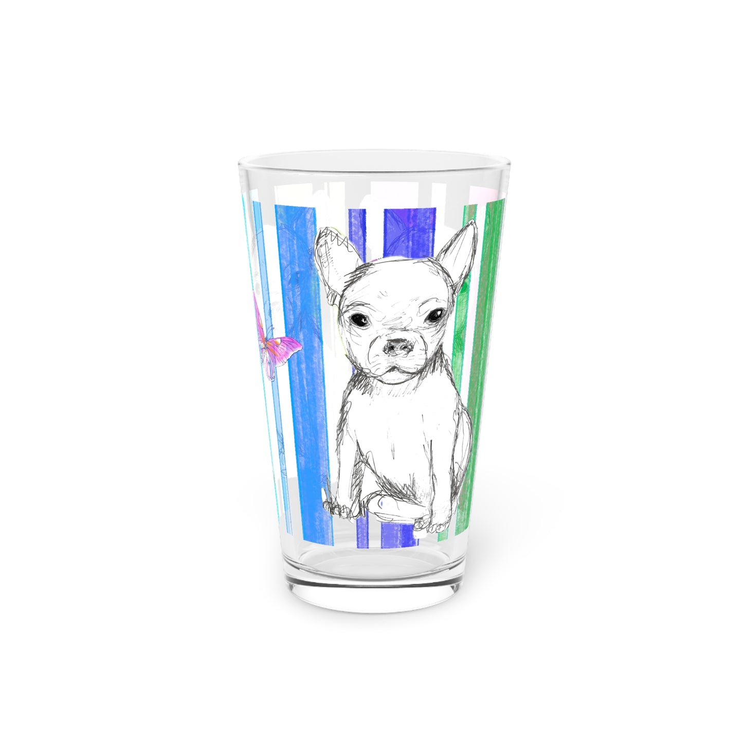 Dogi Butterfly Flutter Stripes Pint Glass, 16oz (Multi color)