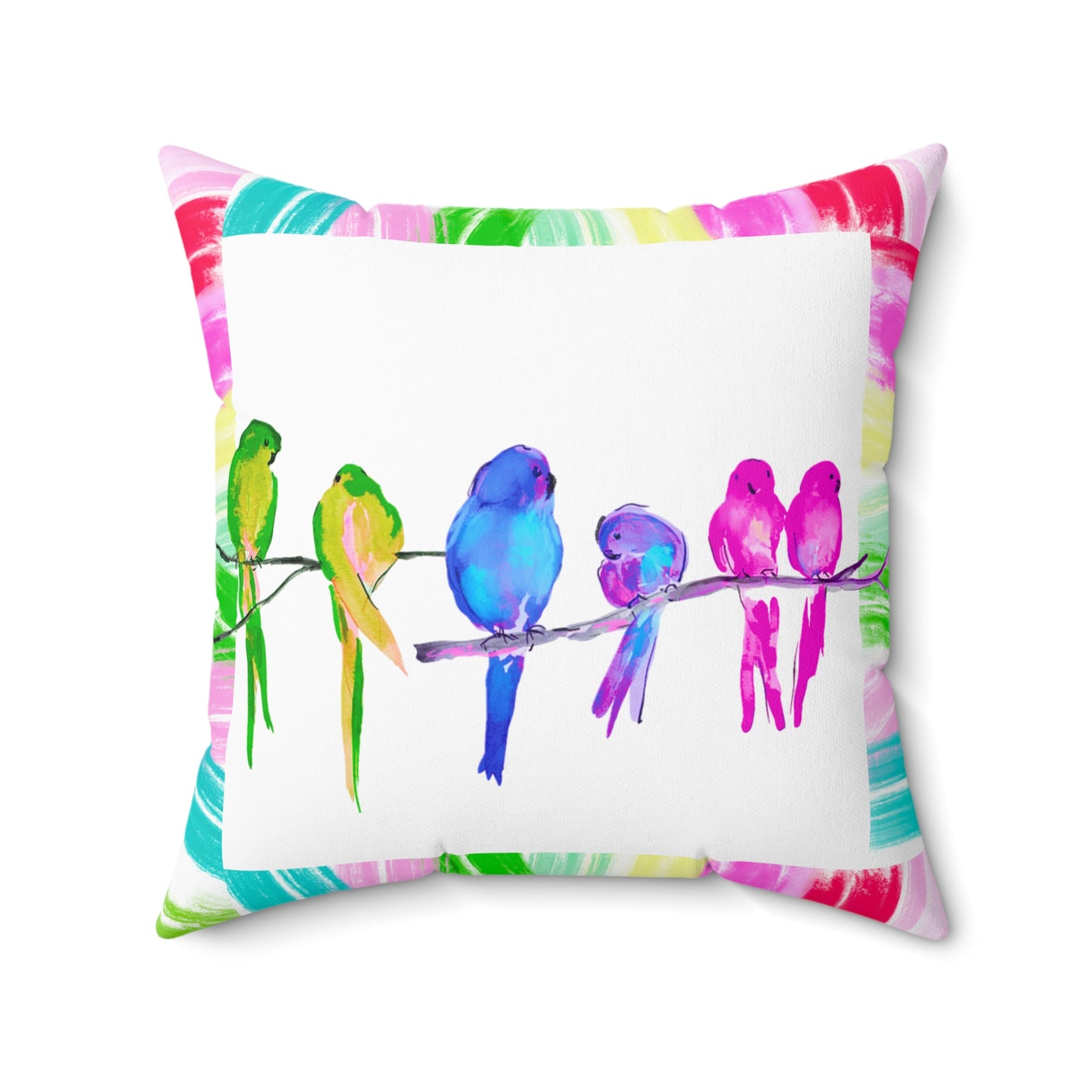 Mega Dot Polyester Square Pillow Birds