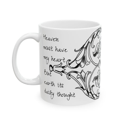 Scrollwork Ceramic Mug Black and White "Heaven must have my heart..."