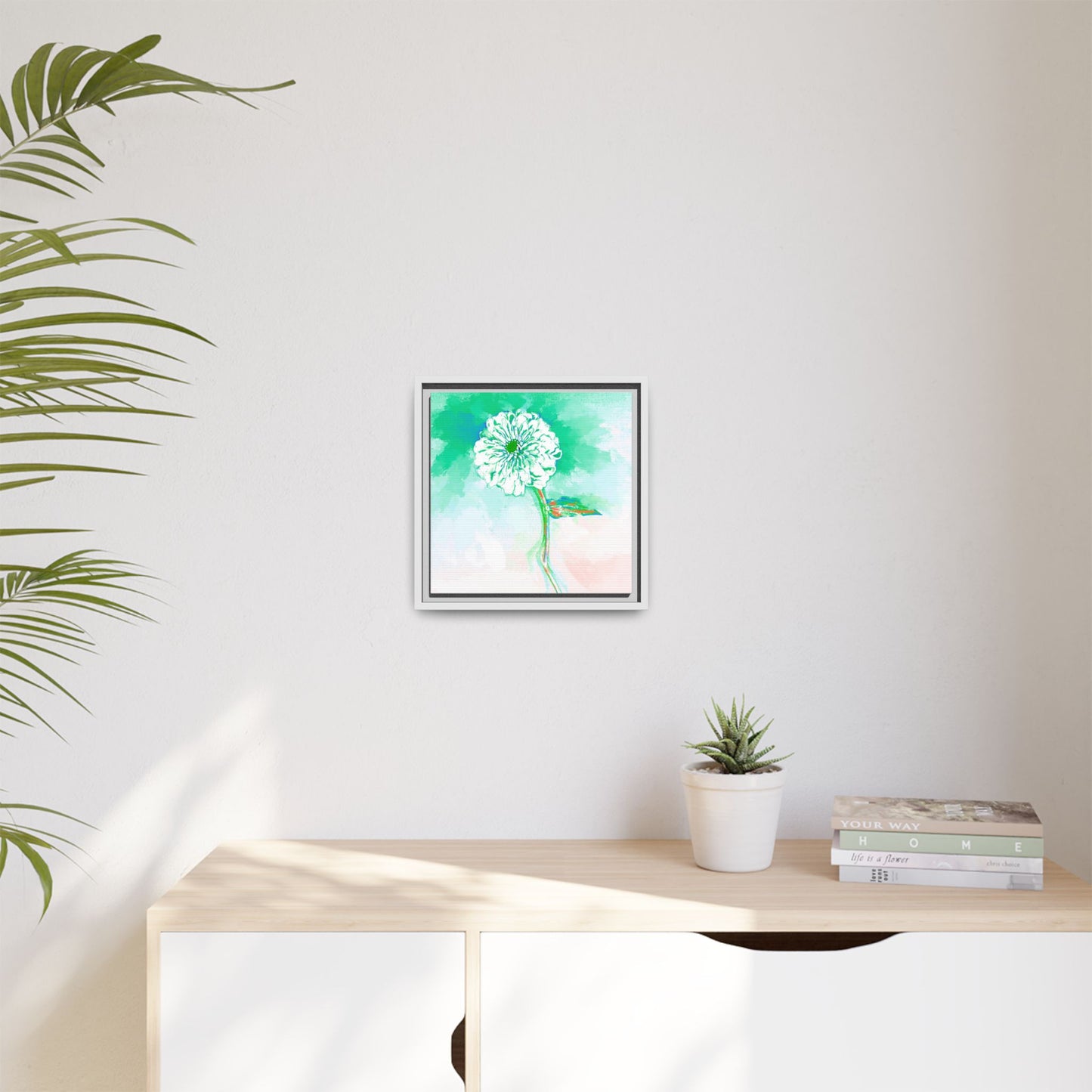 Zinnia Color Splash Matte Canvas Green Framed