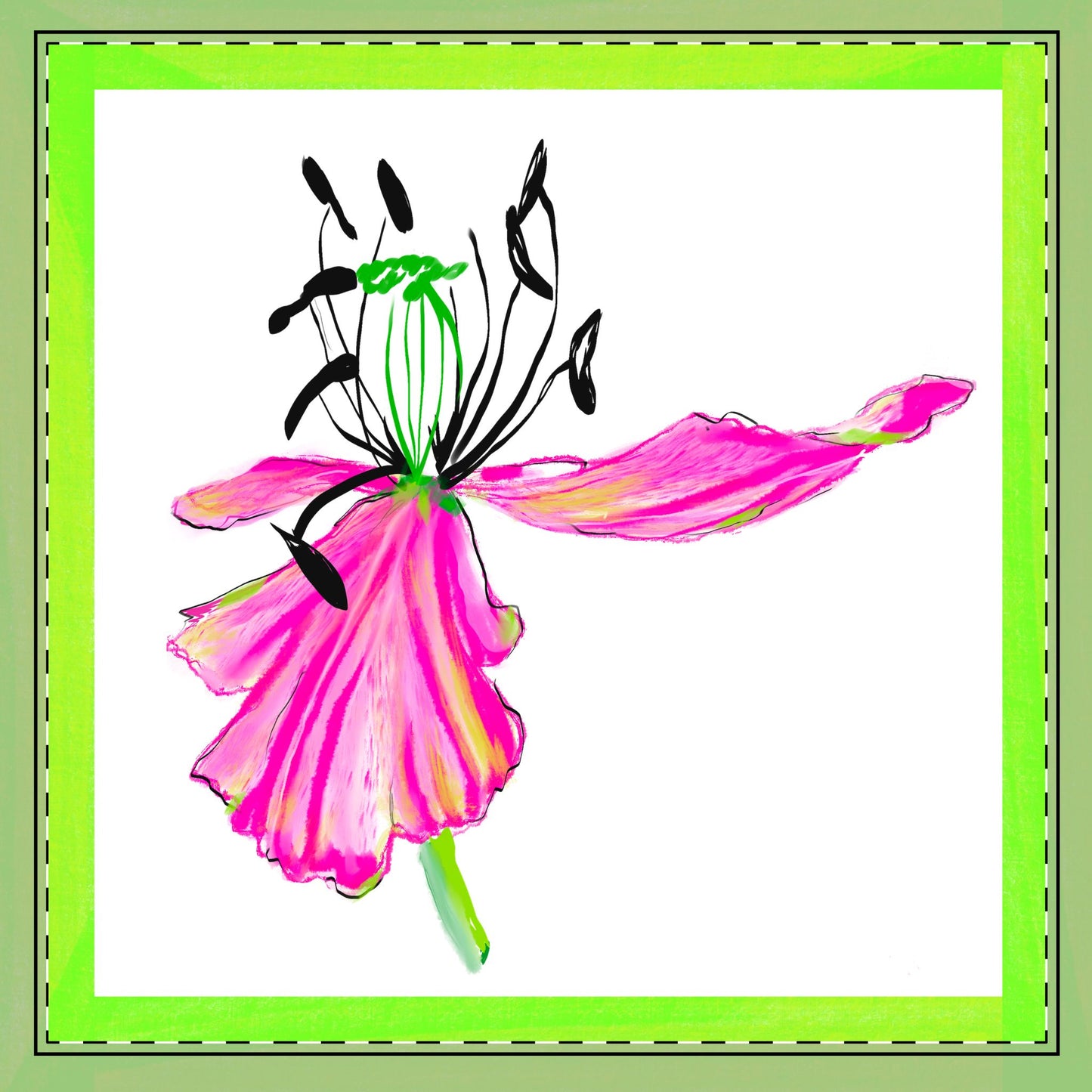 Tulip Love Poly Twill Napkin Spring Green border