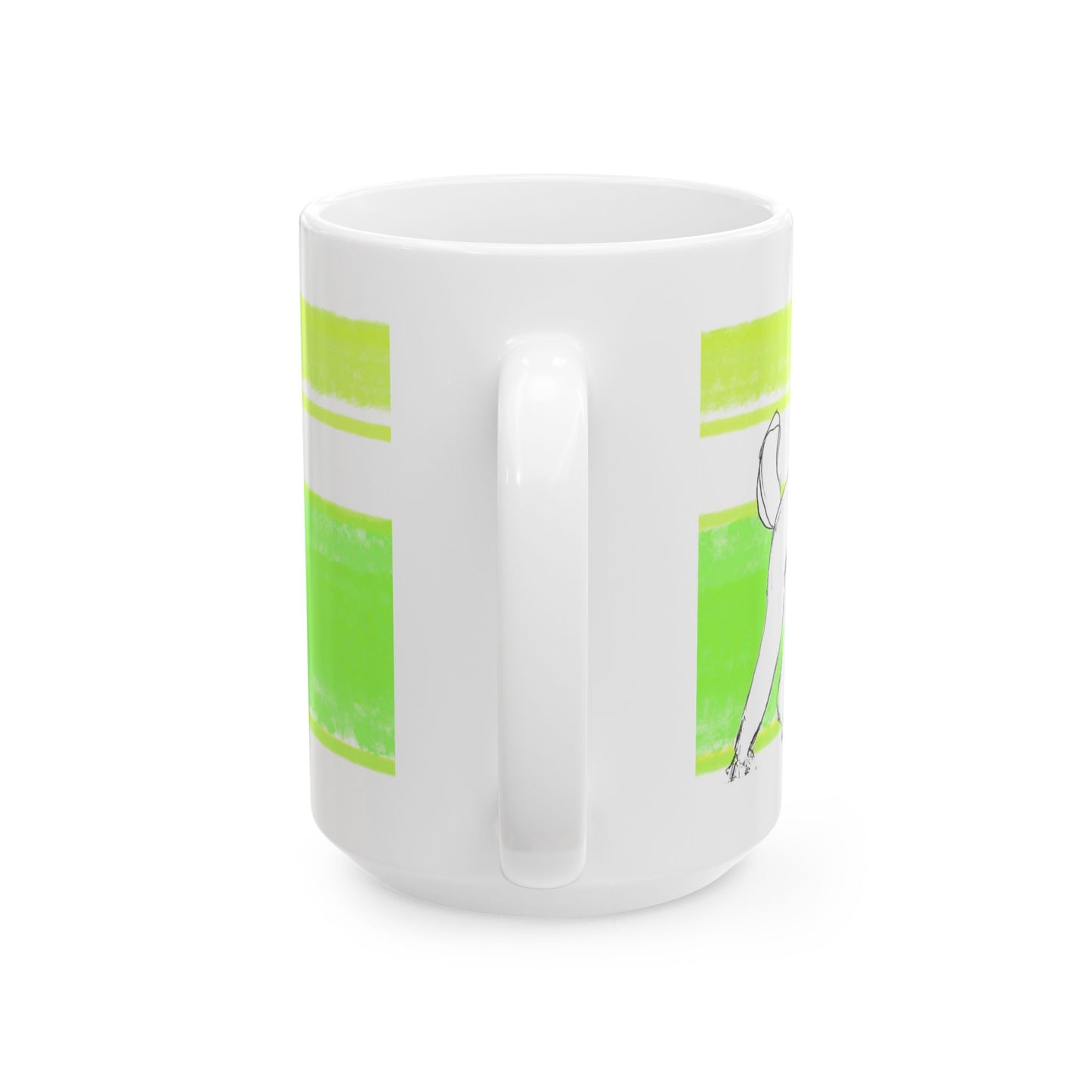 Mega Stripe Dogi Butterfly Flutter Ceramic Mug, (11oz, 15oz) Yellow Green Poodle