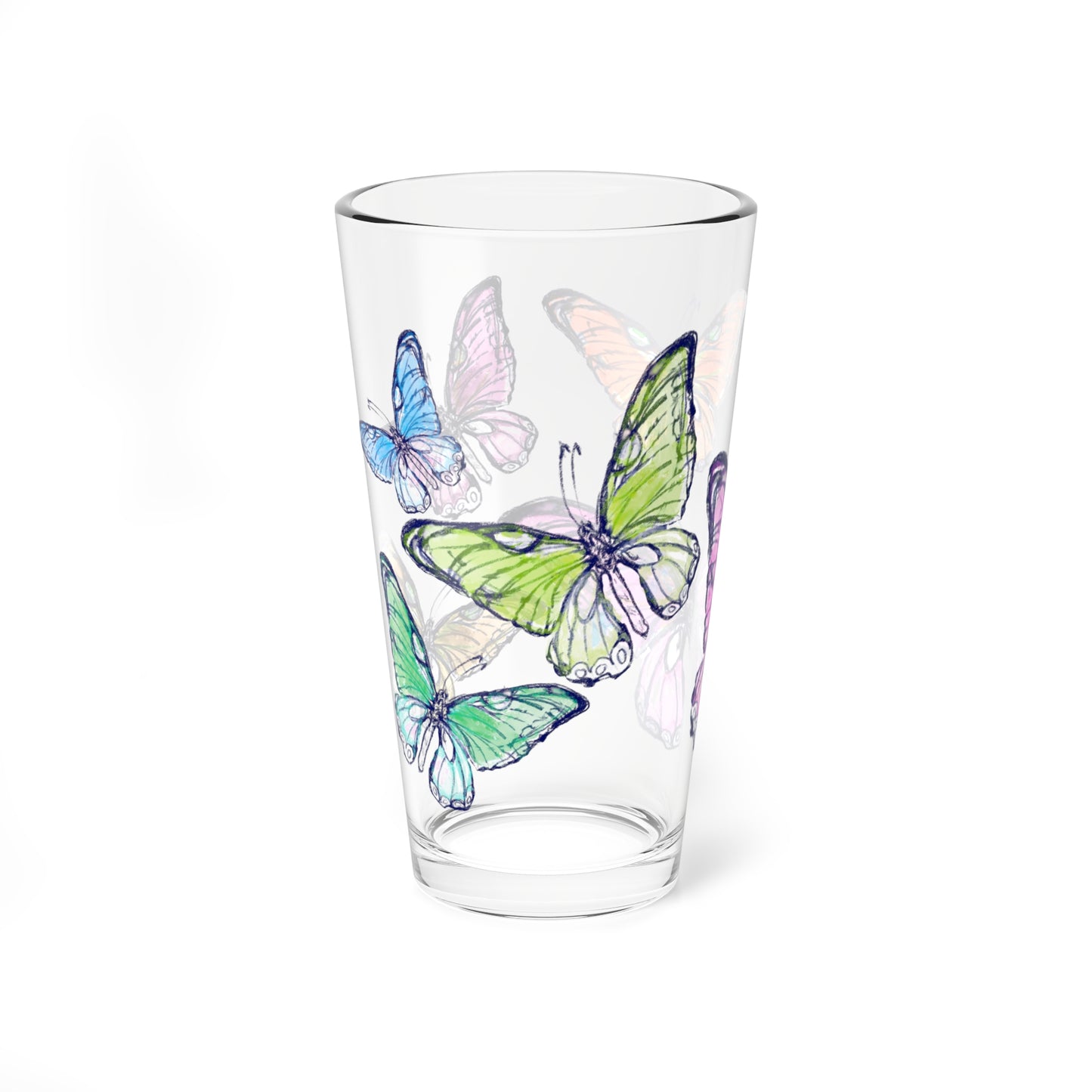 Blossom Whirl Pint Glass, 16oz Largest Butterfly is Pink